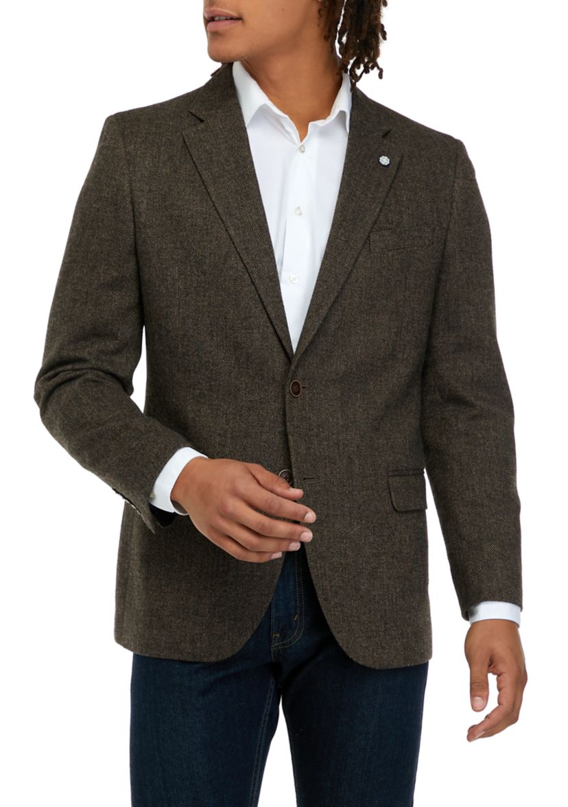Mens Brown Herringbone Sport Coat