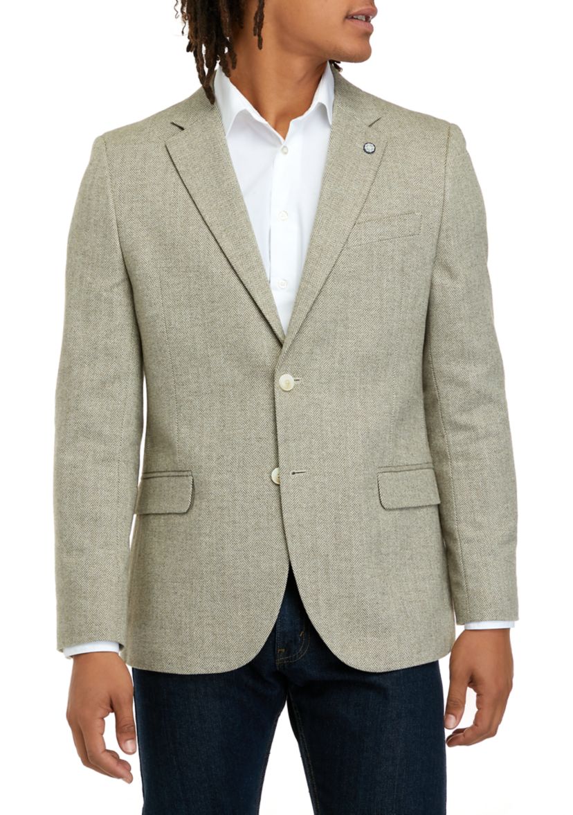 Mens Tan Herringbone Sport Coat
