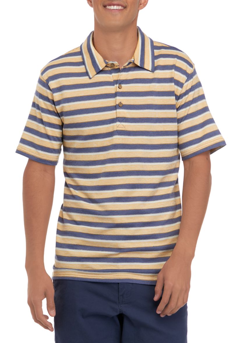 Mens Short Sleeve Jersey Striped Polo Shirt 