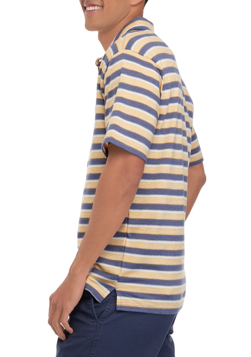 Mens Short Sleeve Jersey Striped Polo Shirt 