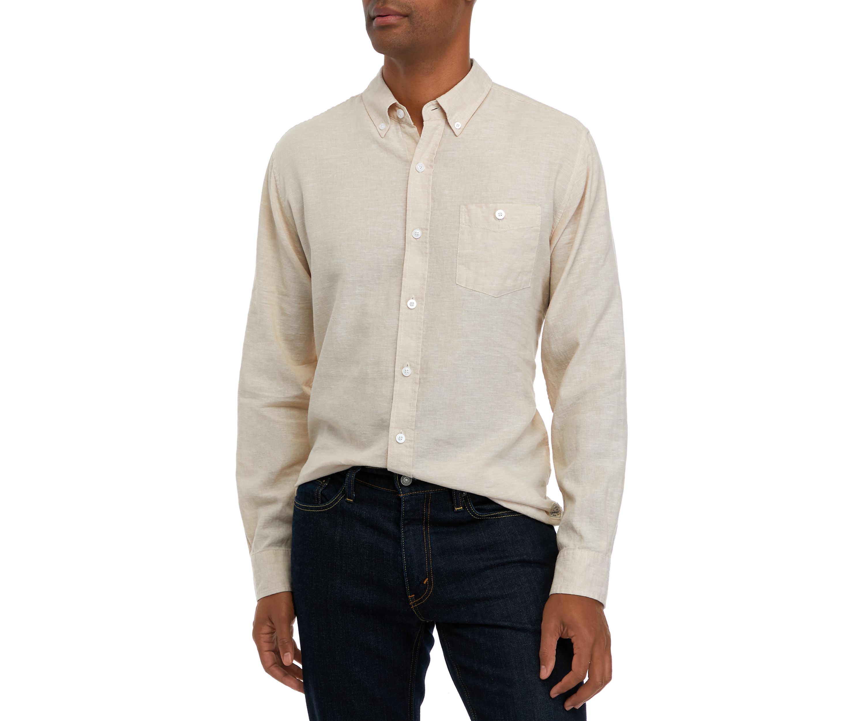 Mens Bright White Cotton Linen Button Down Shirt 
