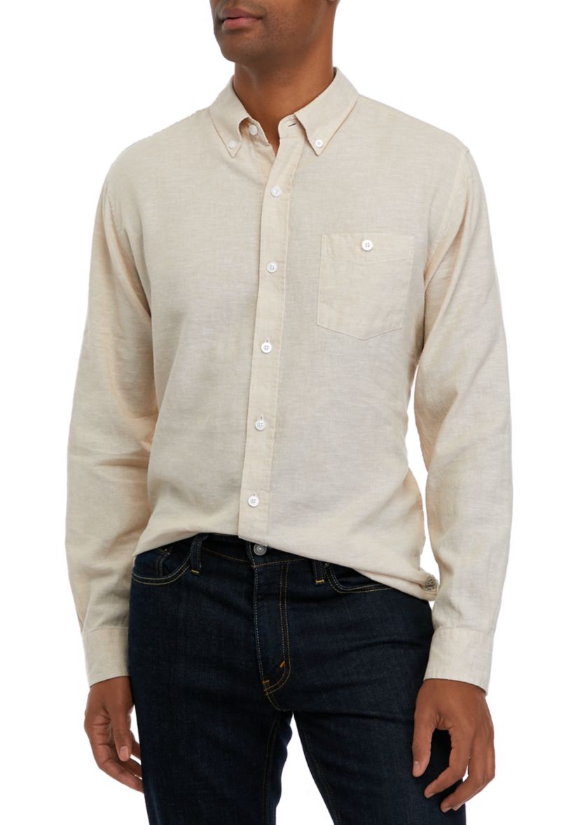 Mens Bright White Cotton Linen Button Down Shirt 