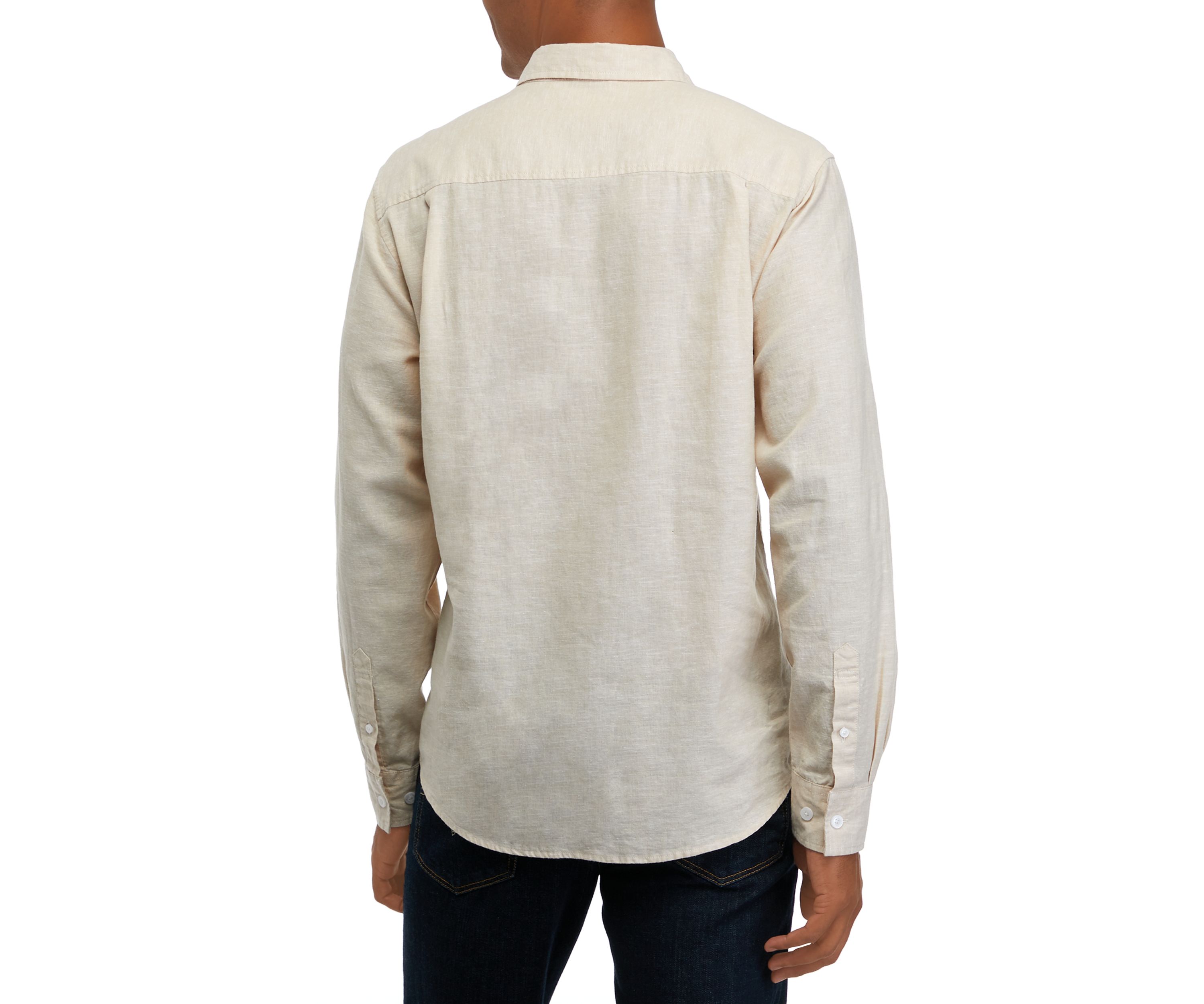 Mens Bright White Cotton Linen Button Down Shirt 