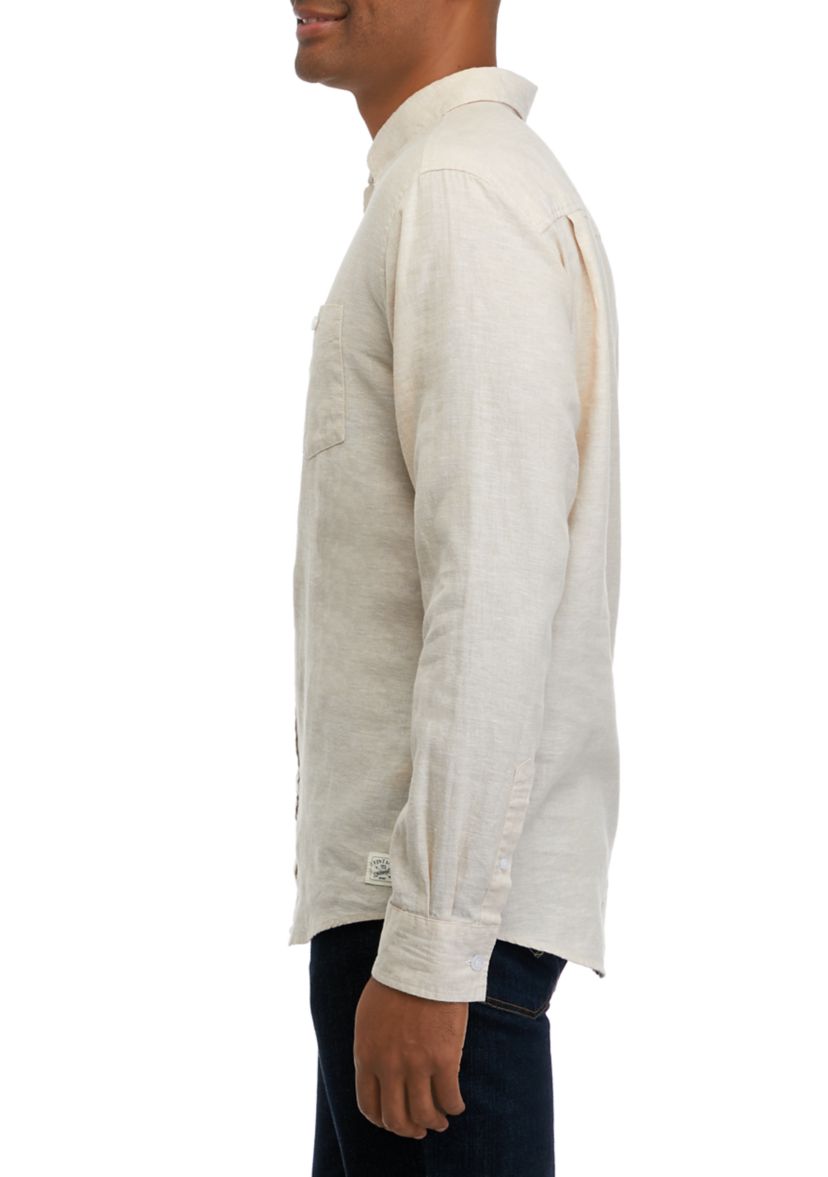Mens Bright White Cotton Linen Button Down Shirt 