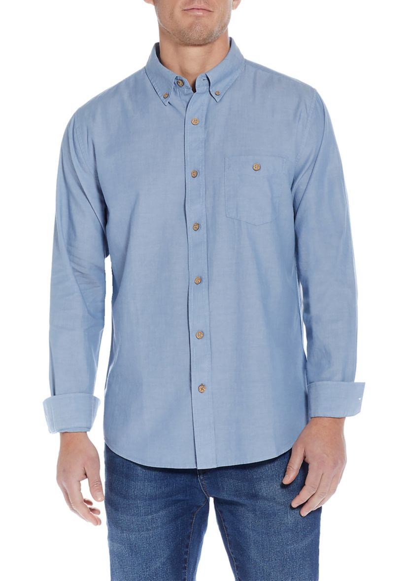   Mens Chambray Blue Cotton Button Down Shirt 