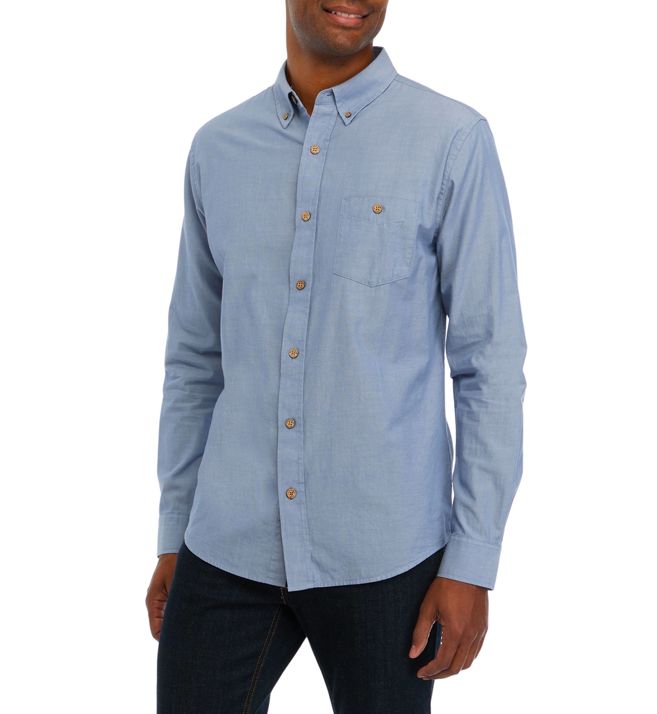   Mens Chambray Blue Cotton Button Down Shirt 