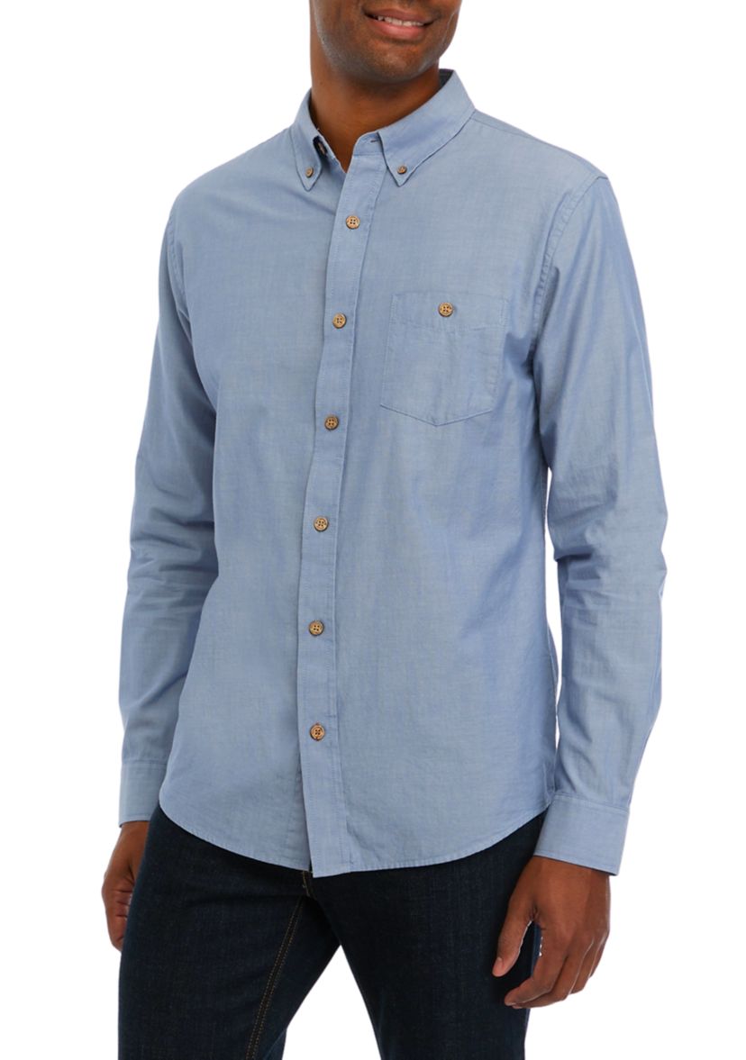   Mens Chambray Blue Cotton Button Down Shirt 