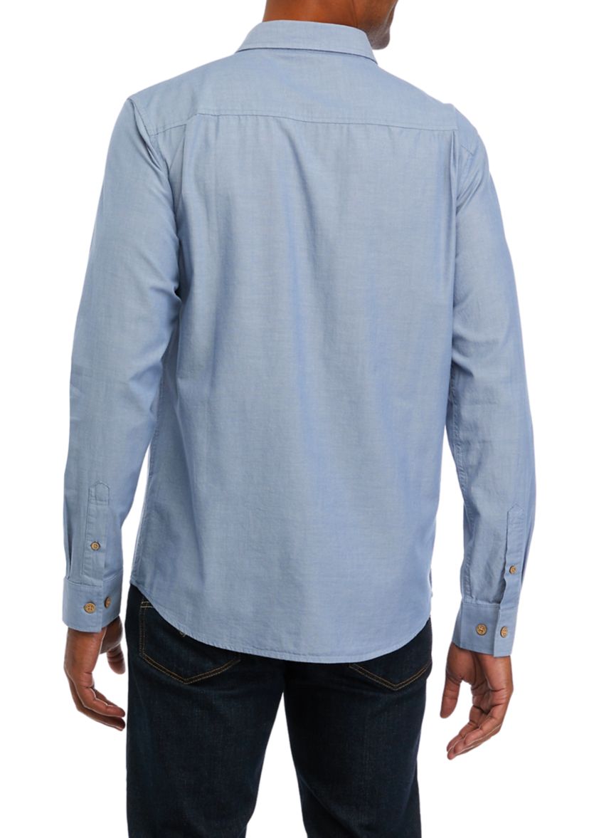   Mens Chambray Blue Cotton Button Down Shirt 