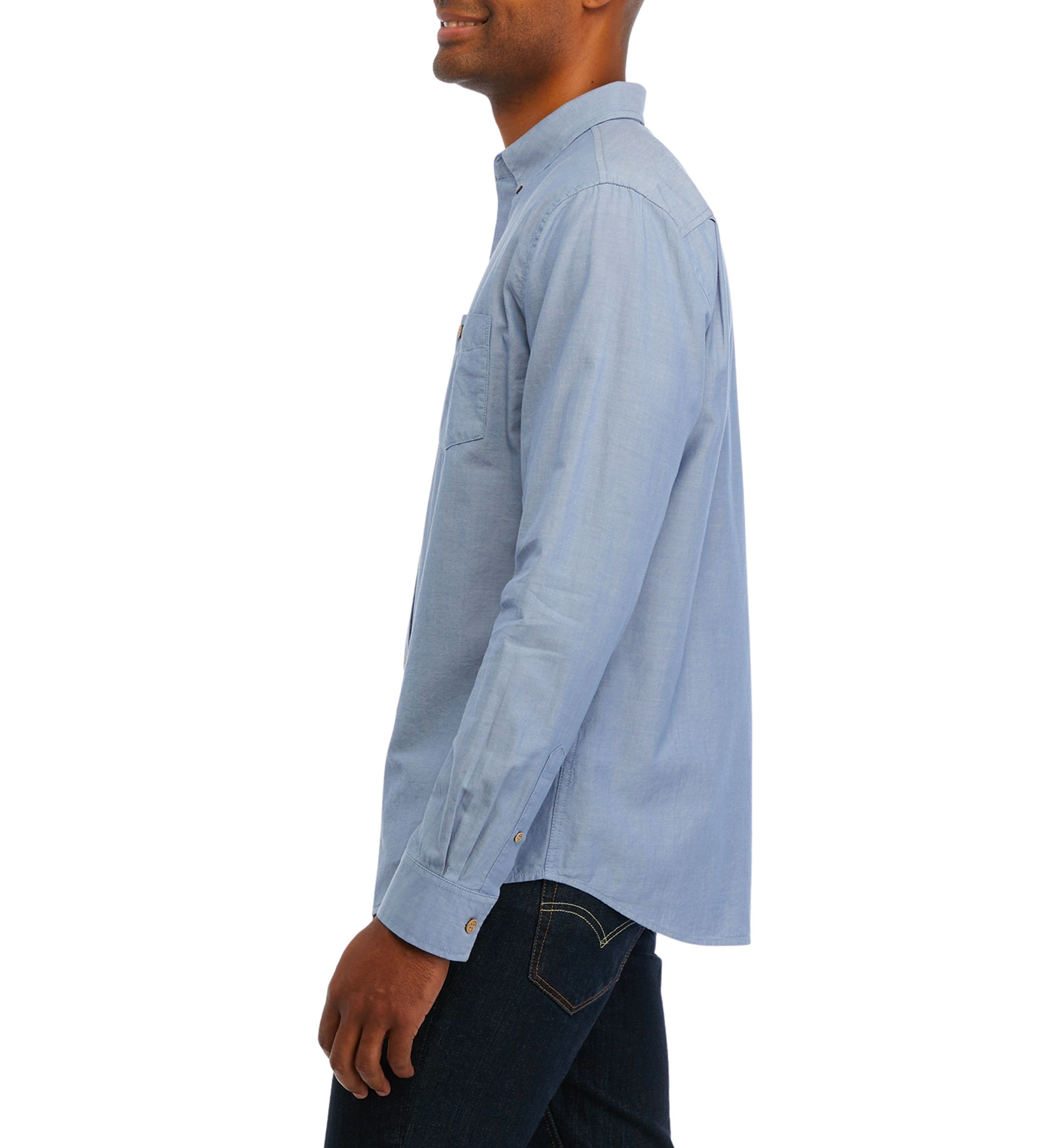   Mens Chambray Blue Cotton Button Down Shirt 