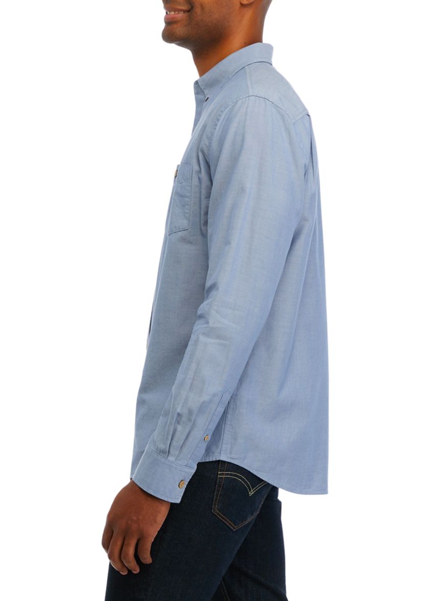  Mens Chambray Blue Cotton Button Down Shirt 
