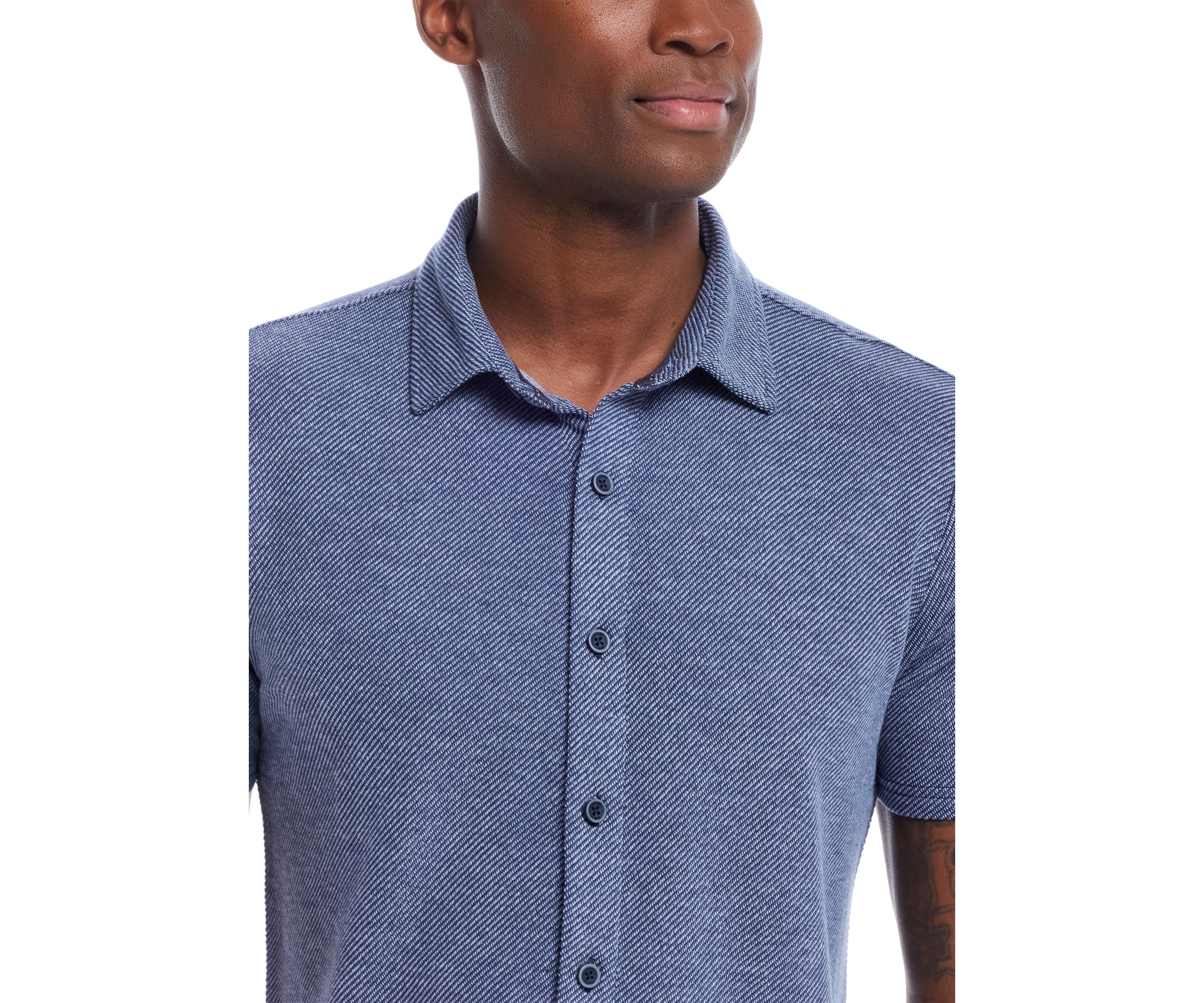 Mens Short Sleeve Twill Coat Front Knit Shirt