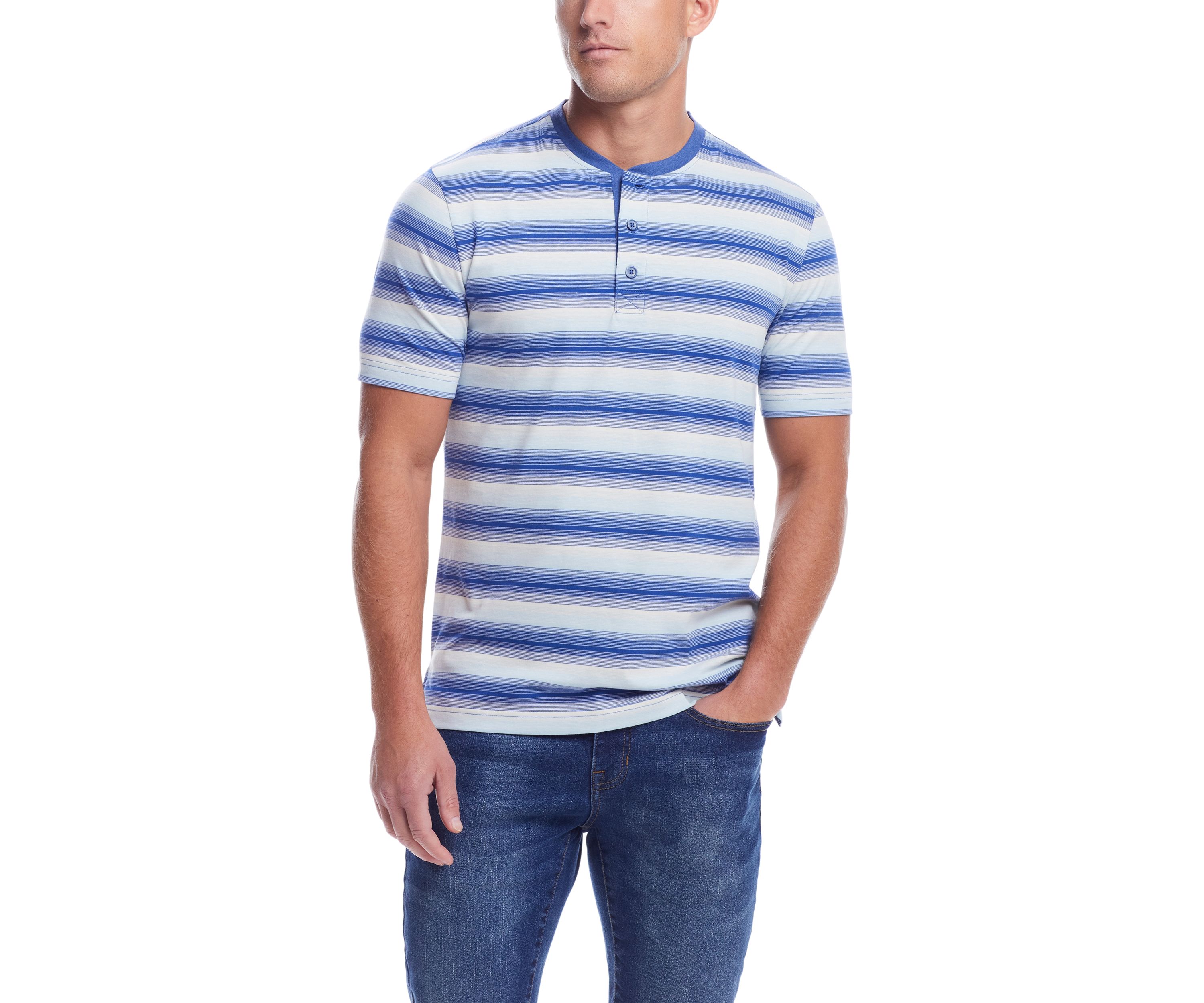 Mens Striped Sueded Jersey Henley Shirt