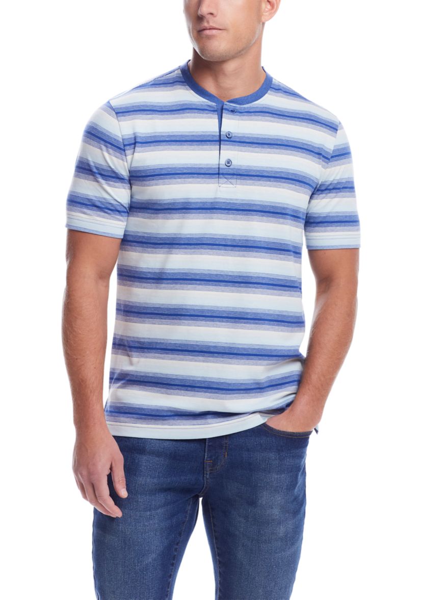 Mens Striped Sueded Jersey Henley Shirt