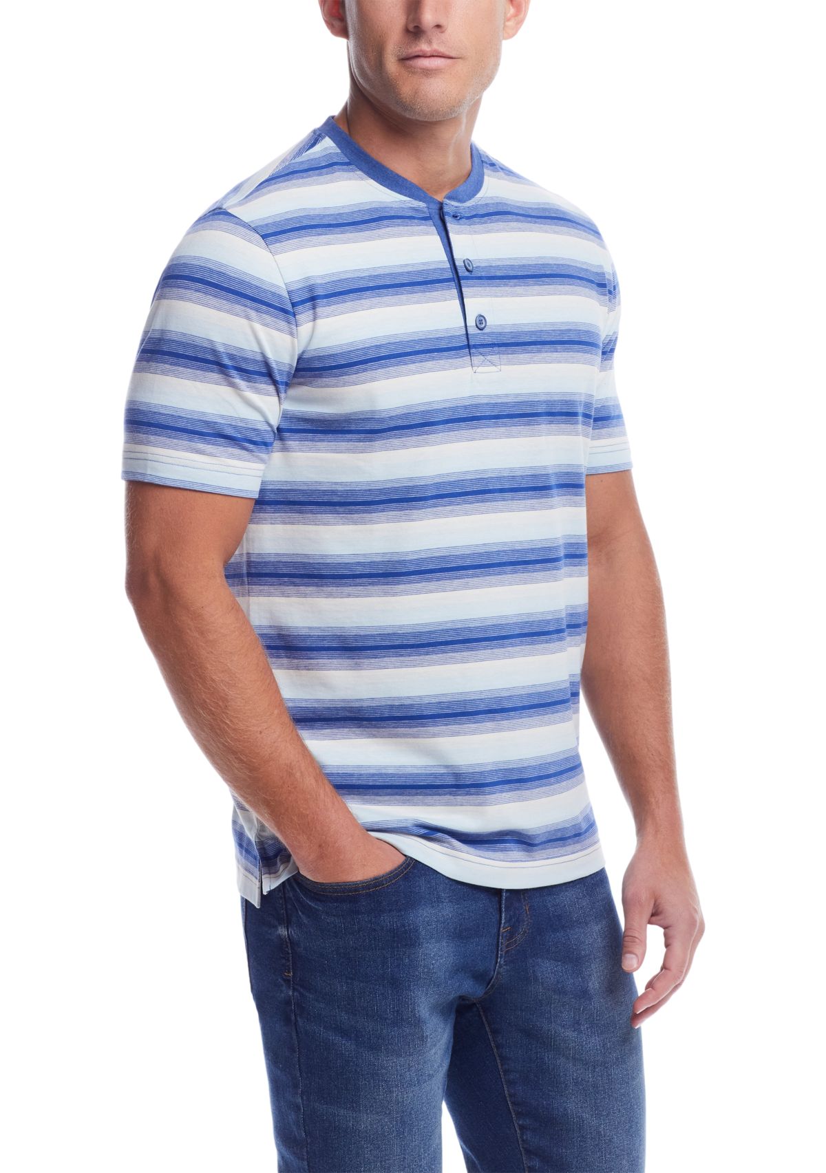 Mens Striped Sueded Jersey Henley Shirt