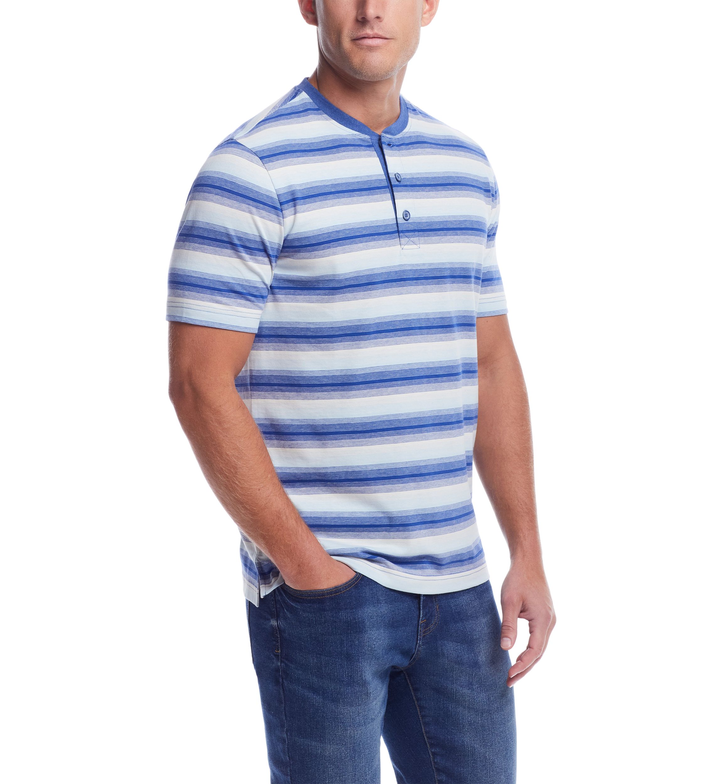 Mens Striped Sueded Jersey Henley Shirt