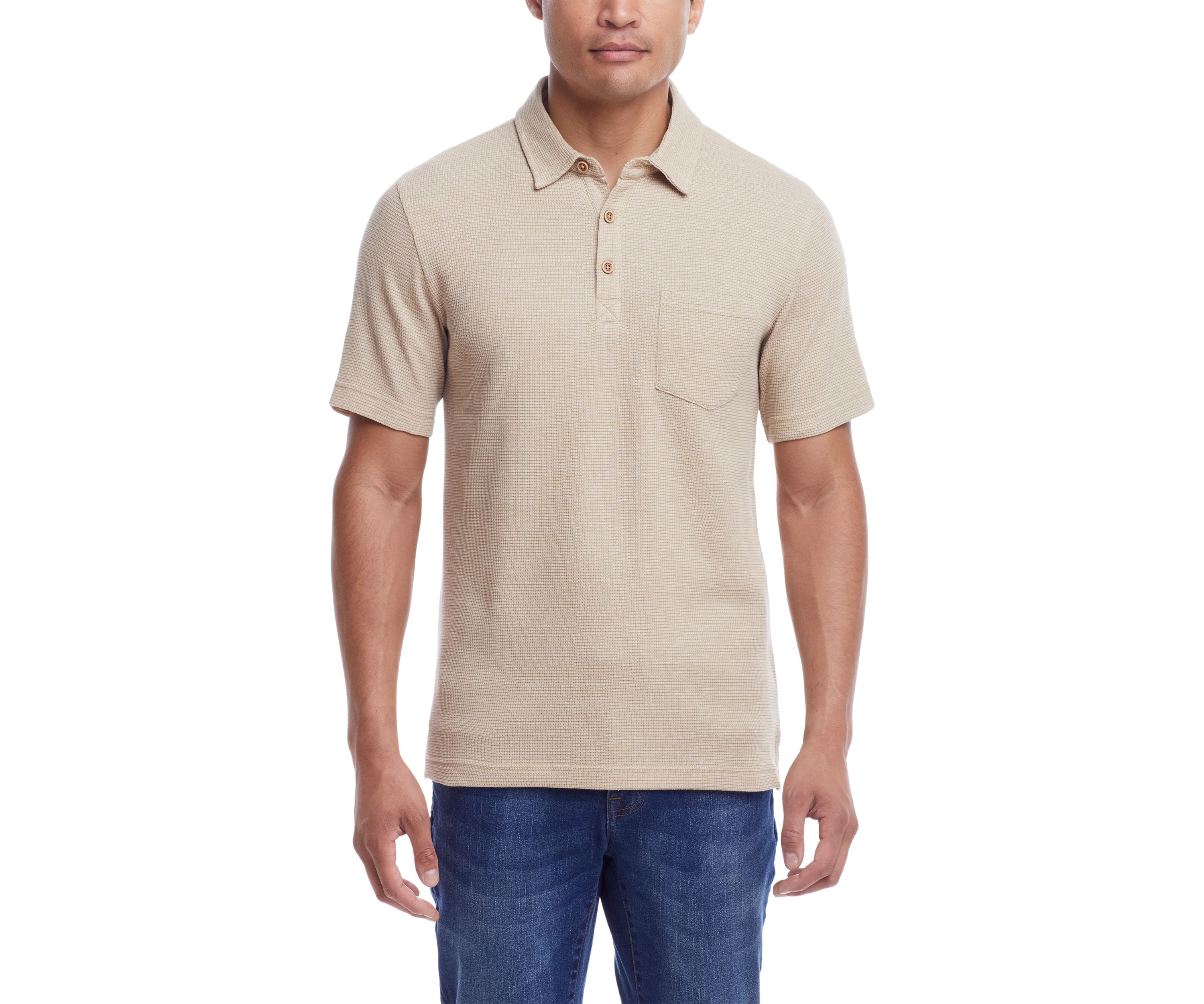 Mens Short Sleeve Waffle Knit Polo Shirt
