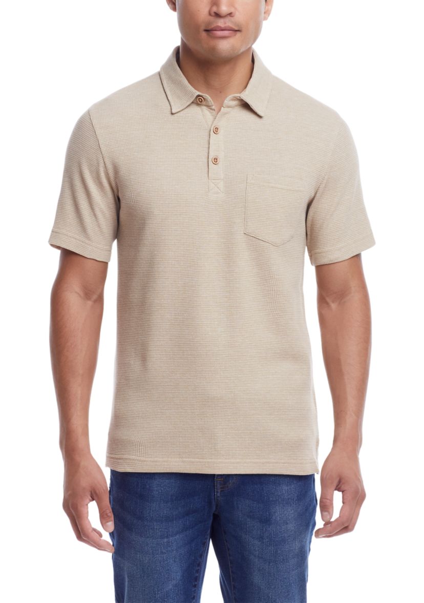 Mens Short Sleeve Waffle Knit Polo Shirt