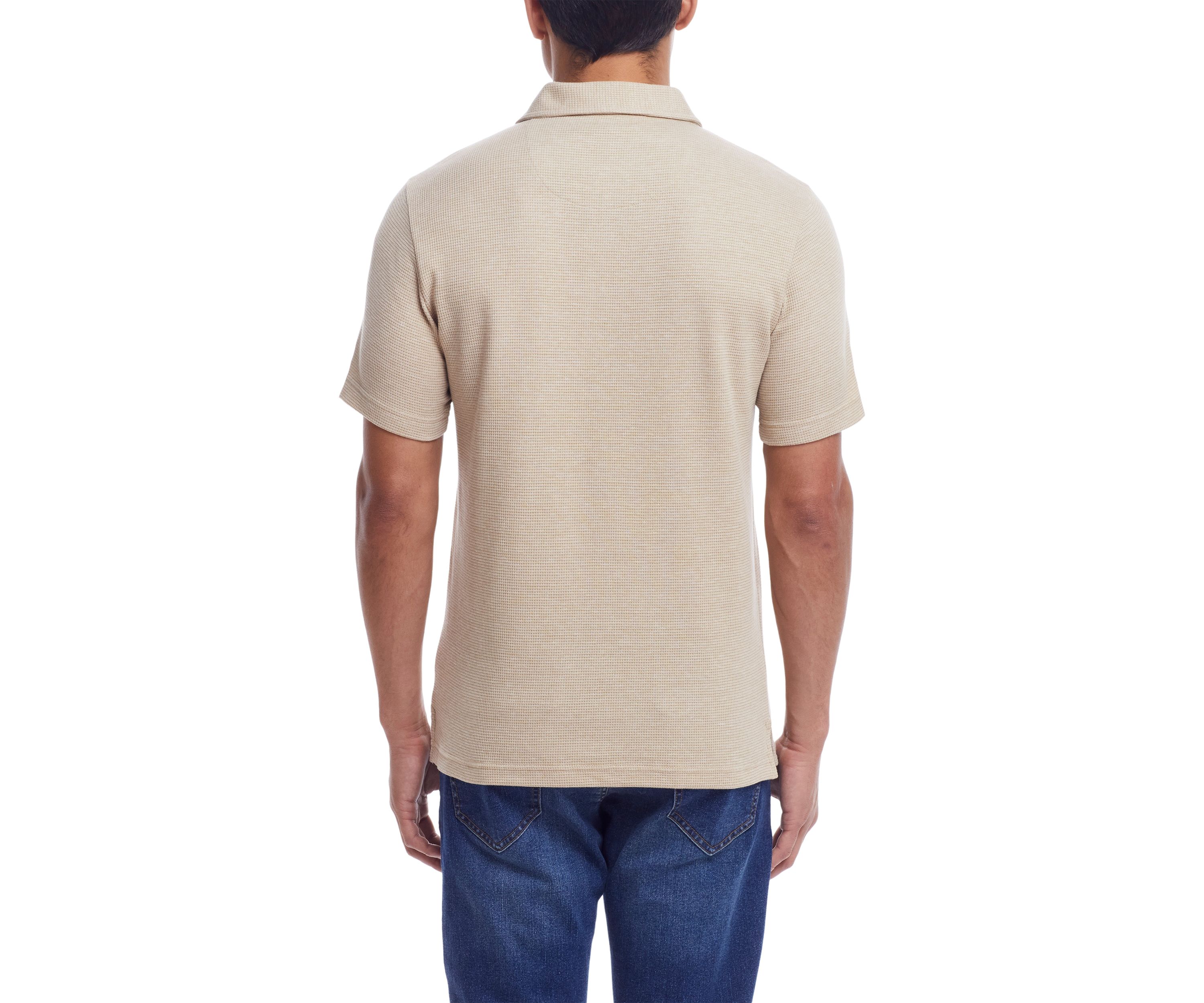 Mens Short Sleeve Waffle Knit Polo Shirt