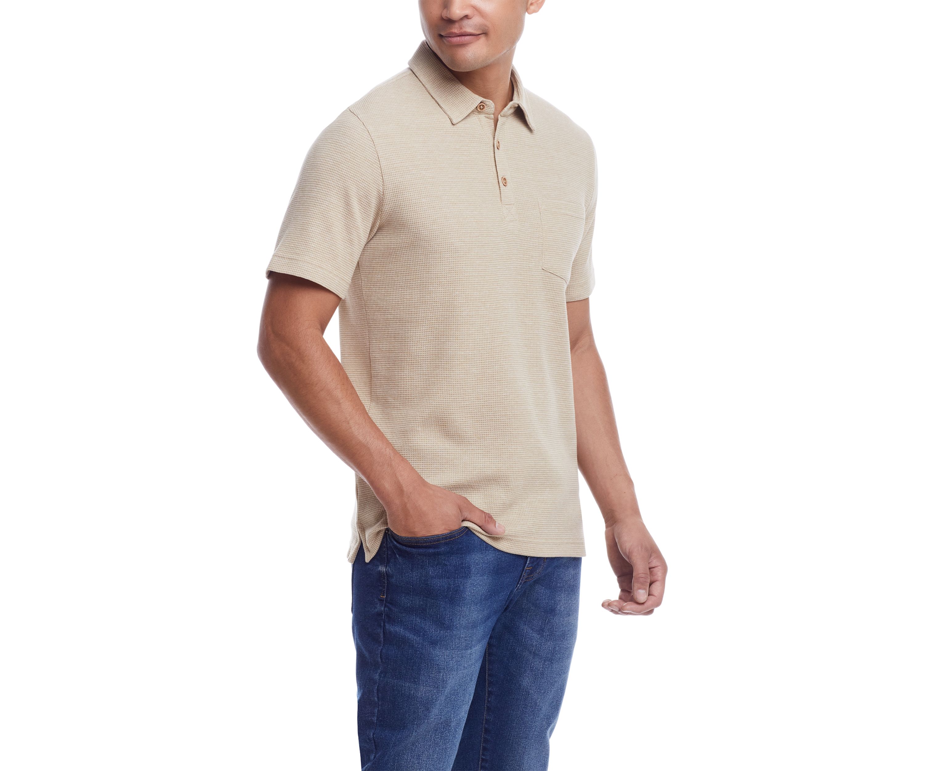 Mens Short Sleeve Waffle Knit Polo Shirt