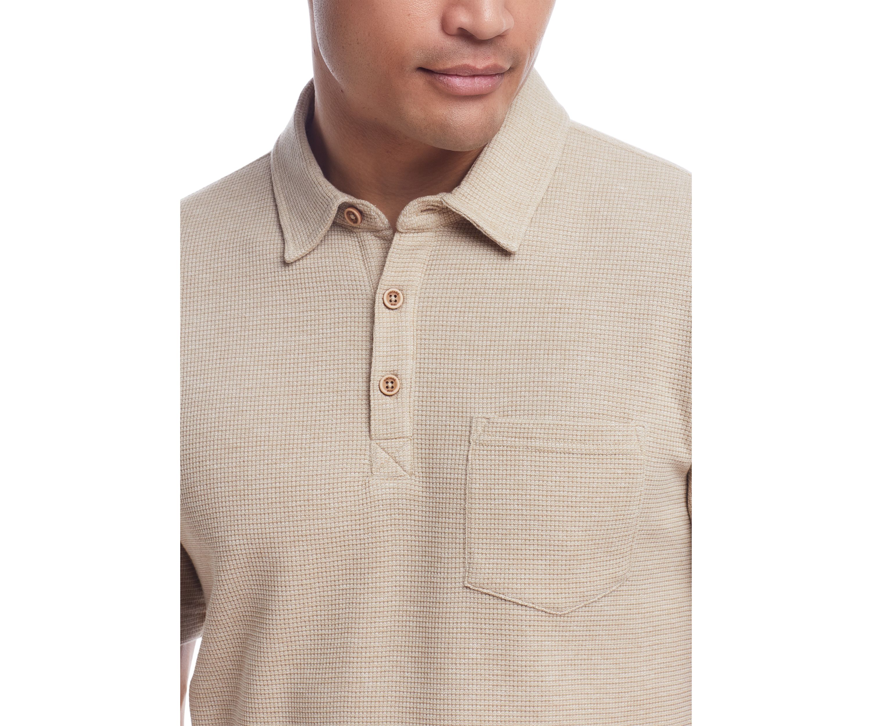 Mens Short Sleeve Waffle Knit Polo Shirt