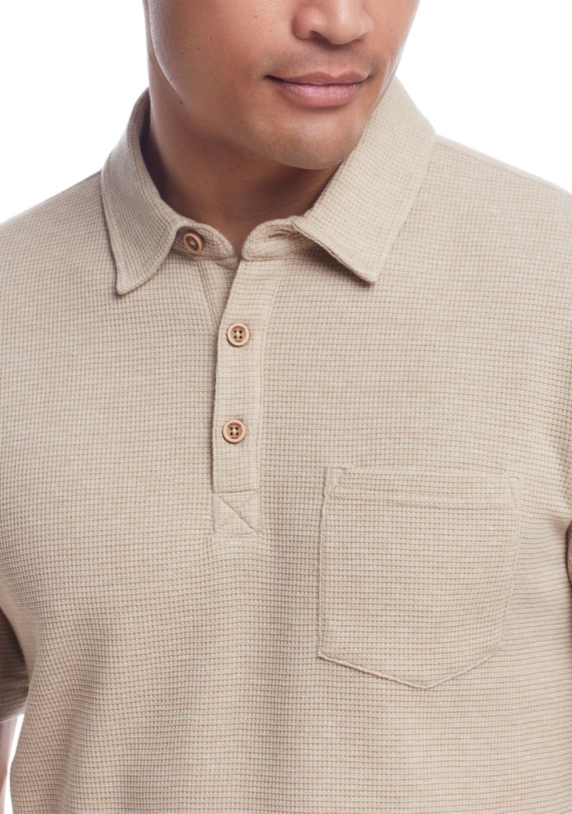 Mens Short Sleeve Waffle Knit Polo Shirt