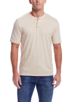 Henley T Shirt Men Solid Color Casual Soft Button Vintage Short Sleeve Tops