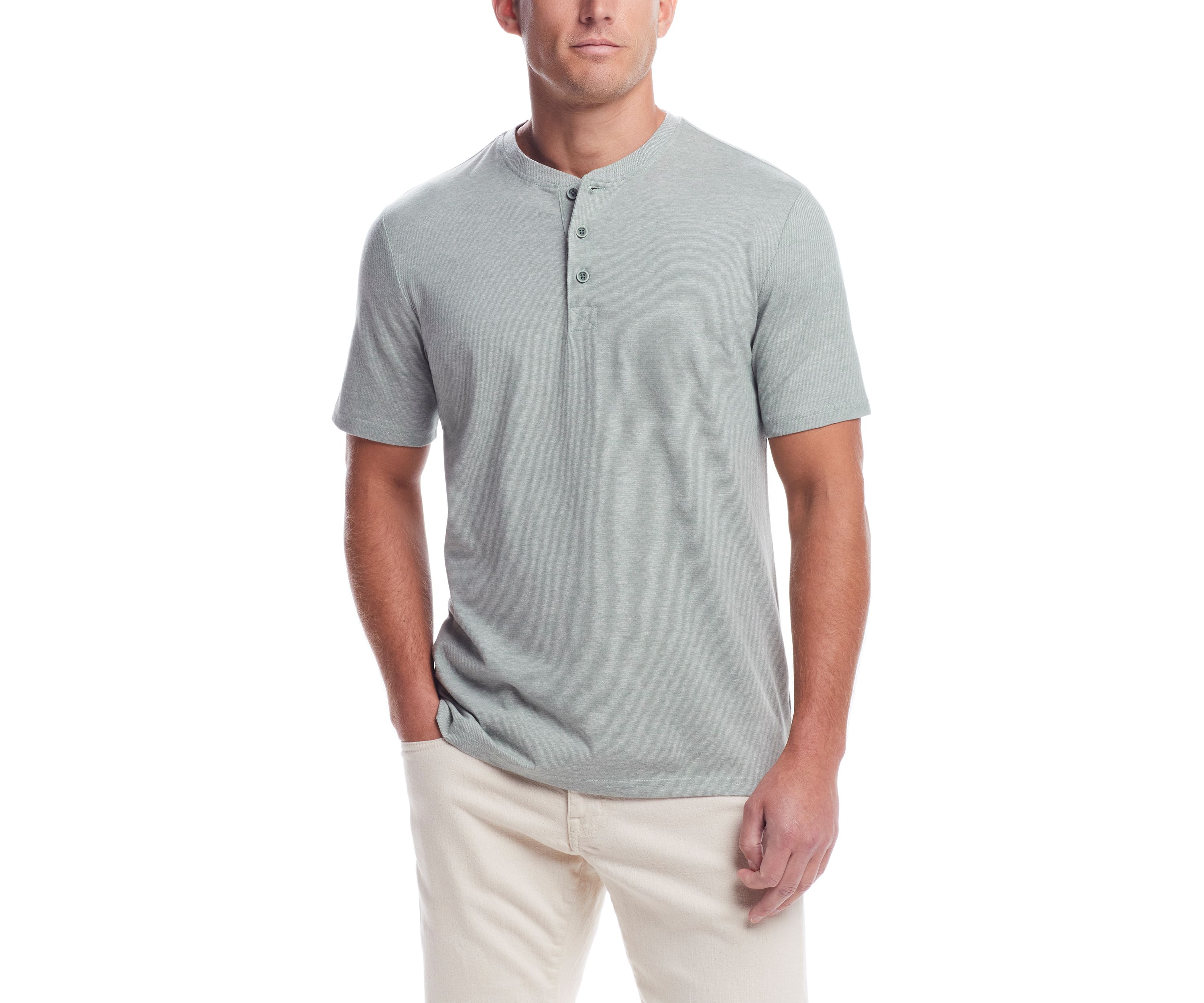 Mens Short Sleeve Microstripe Suede Jersey Henley Shirt