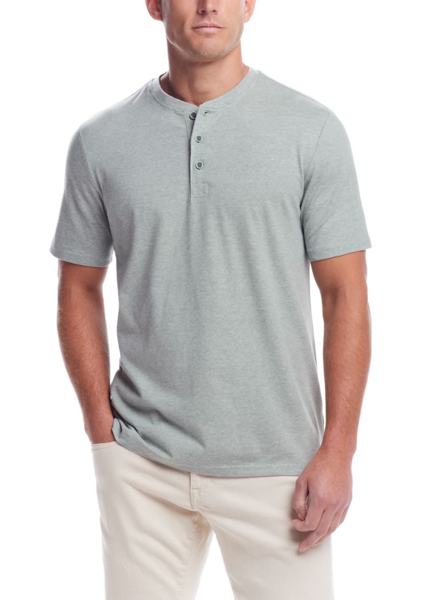 Mens Short Sleeve Microstripe Suede Jersey Henley Shirt