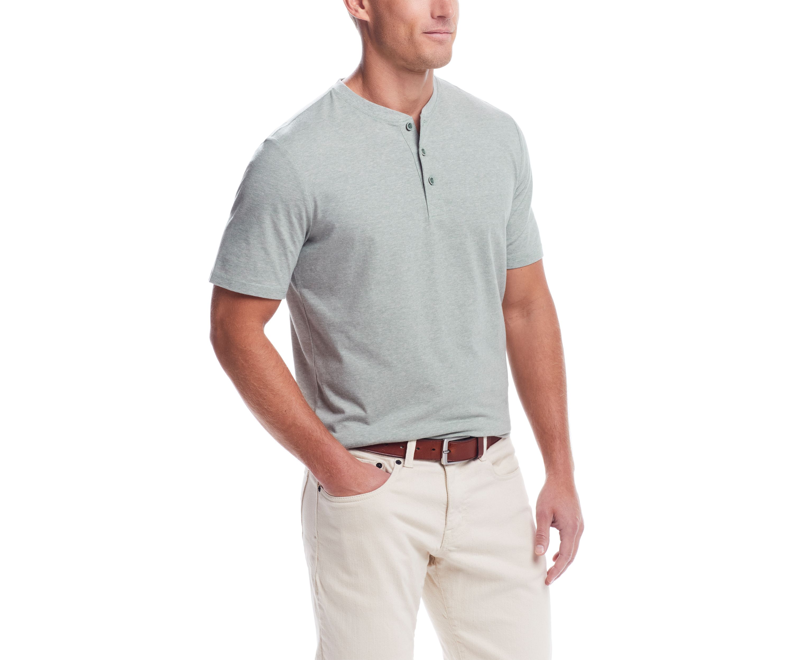 Mens Short Sleeve Microstripe Suede Jersey Henley Shirt