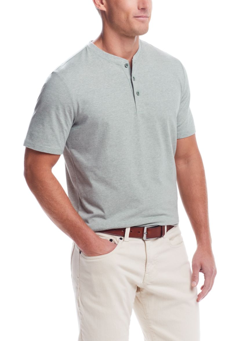 Mens Short Sleeve Microstripe Suede Jersey Henley Shirt
