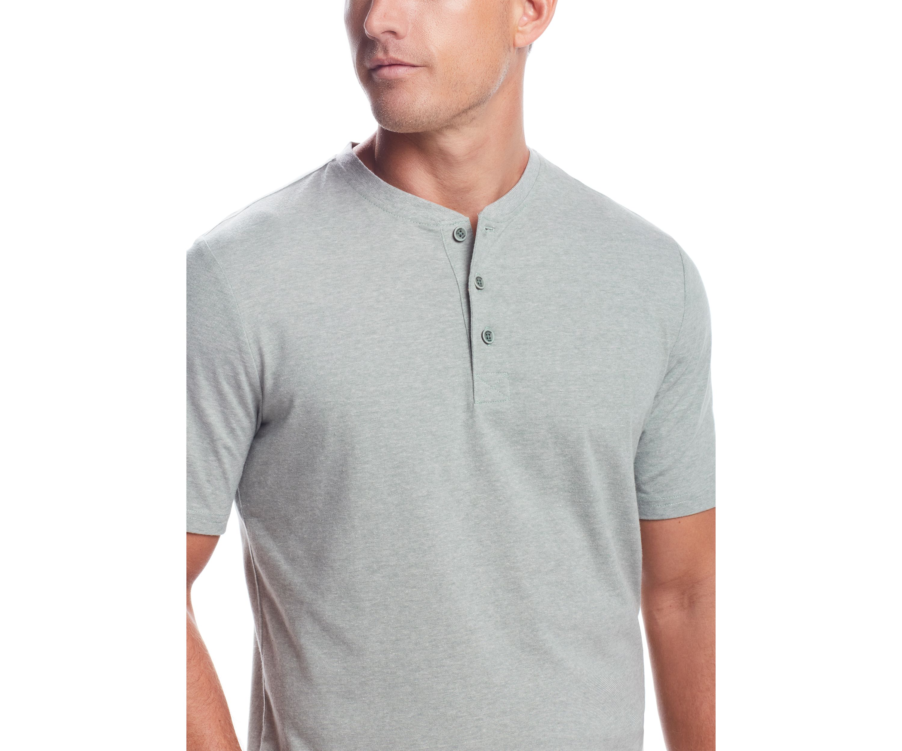 Mens Short Sleeve Microstripe Suede Jersey Henley Shirt
