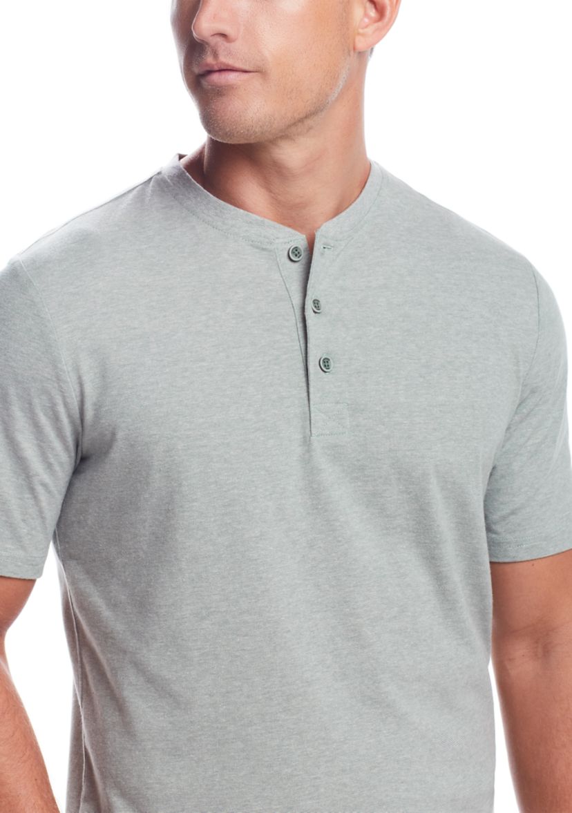 Mens Short Sleeve Microstripe Suede Jersey Henley Shirt