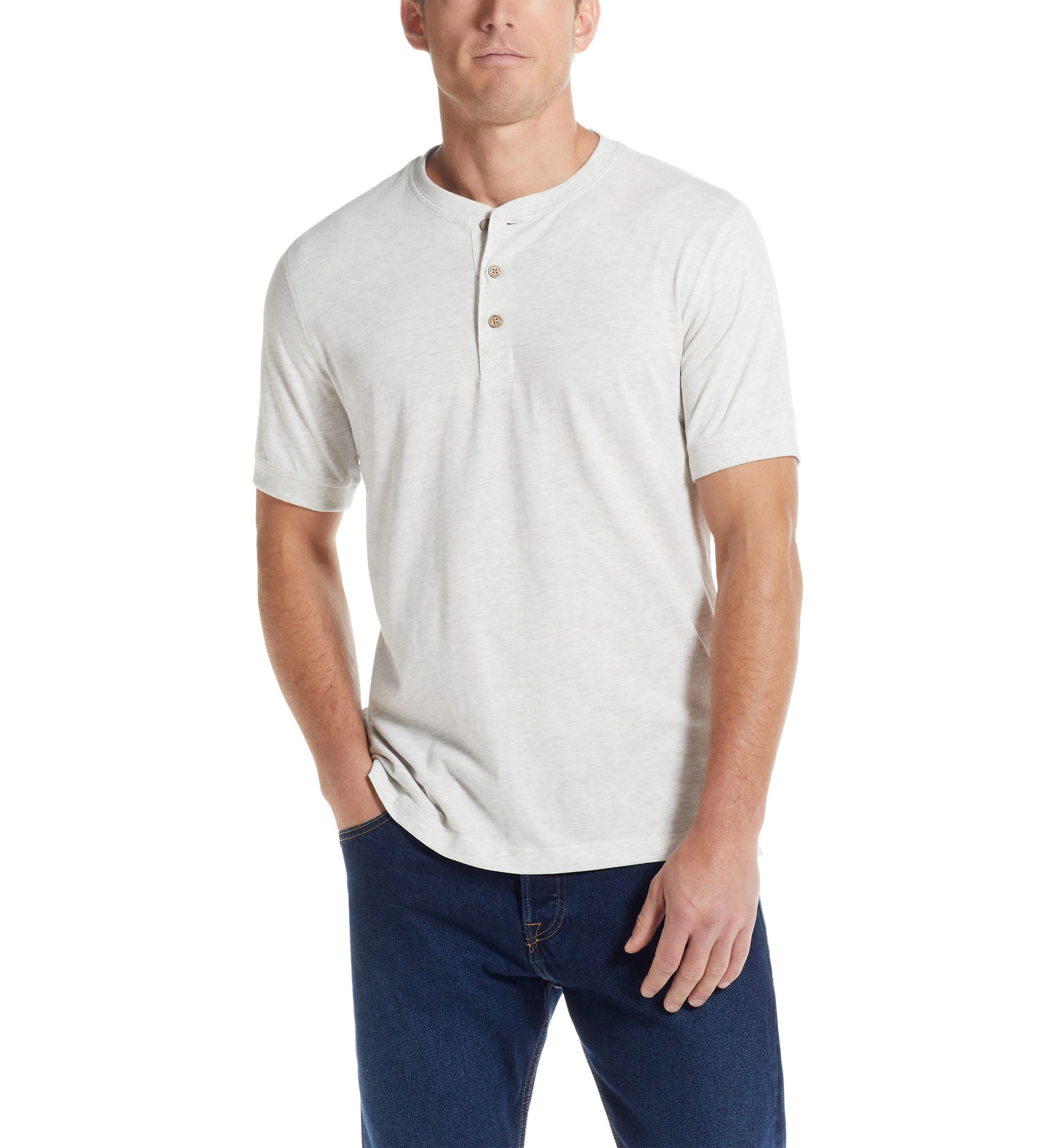 Mens Short Sleeve Solid Sueded Jersey Henley Shirt