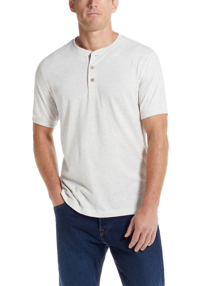 Mens Short Sleeve Solid Sueded Jersey Henley Shirt