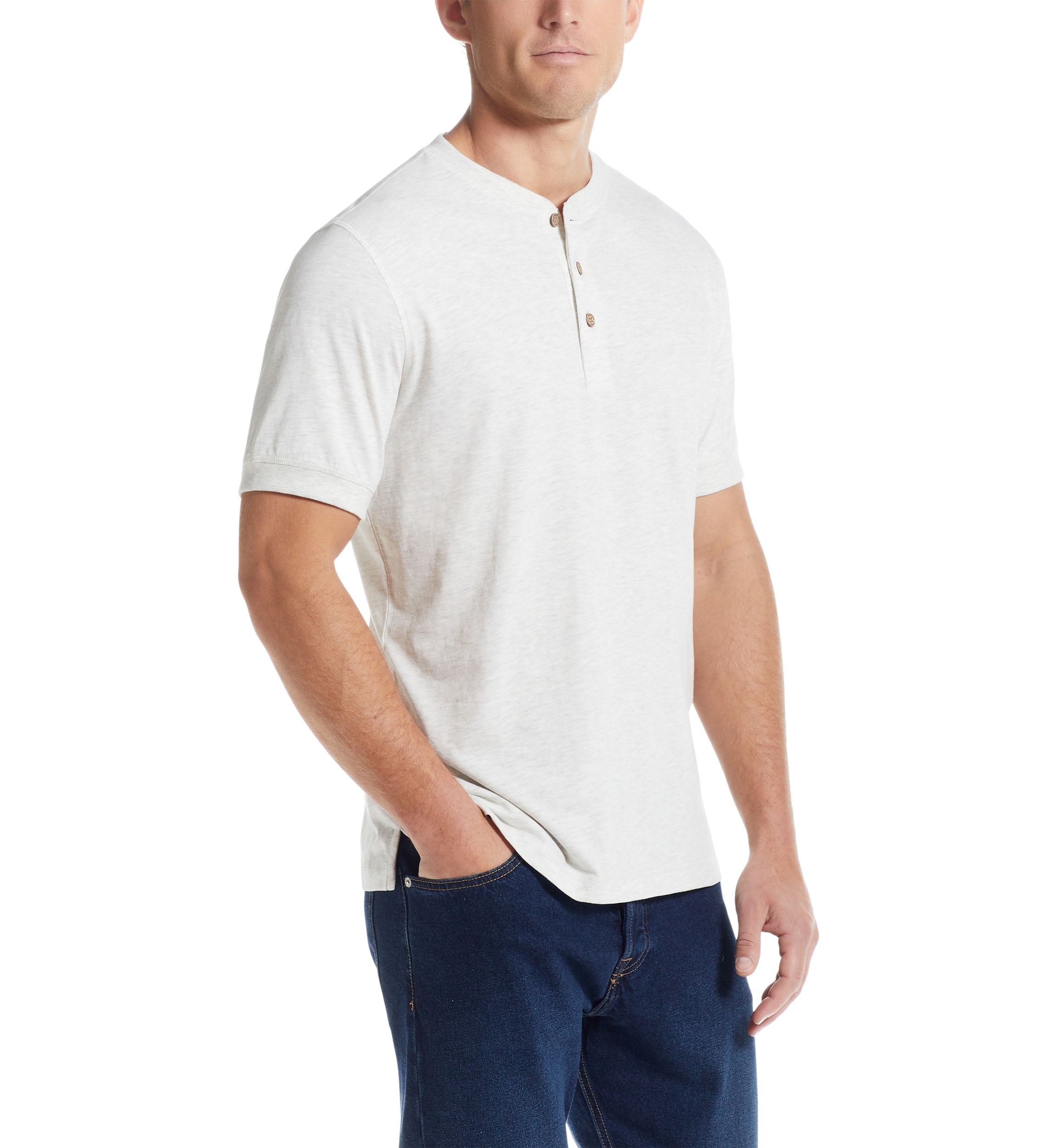 Mens Short Sleeve Solid Sueded Jersey Henley Shirt