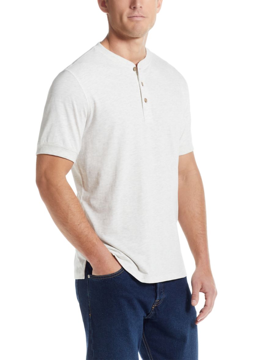 Mens Short Sleeve Solid Sueded Jersey Henley Shirt