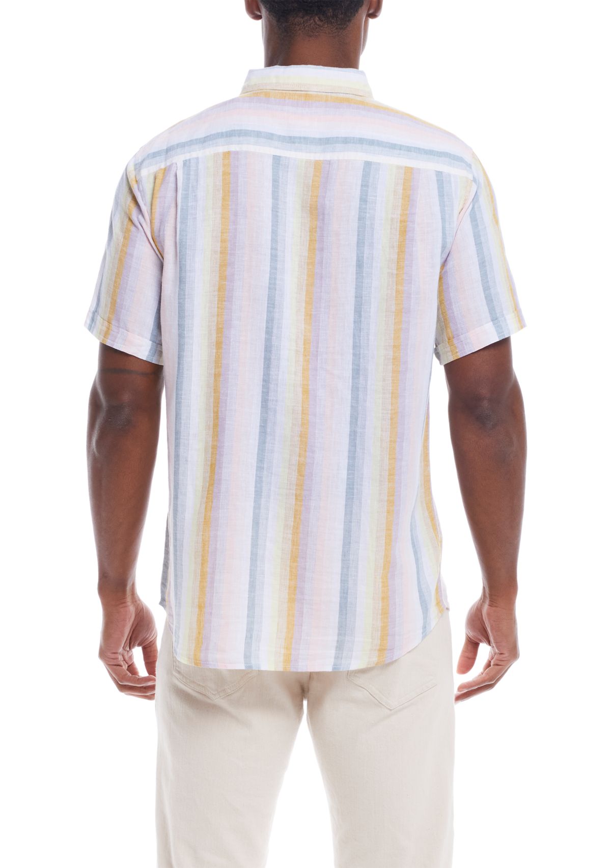 Mens Short Sleeve Linen Cotton Striped Shirt