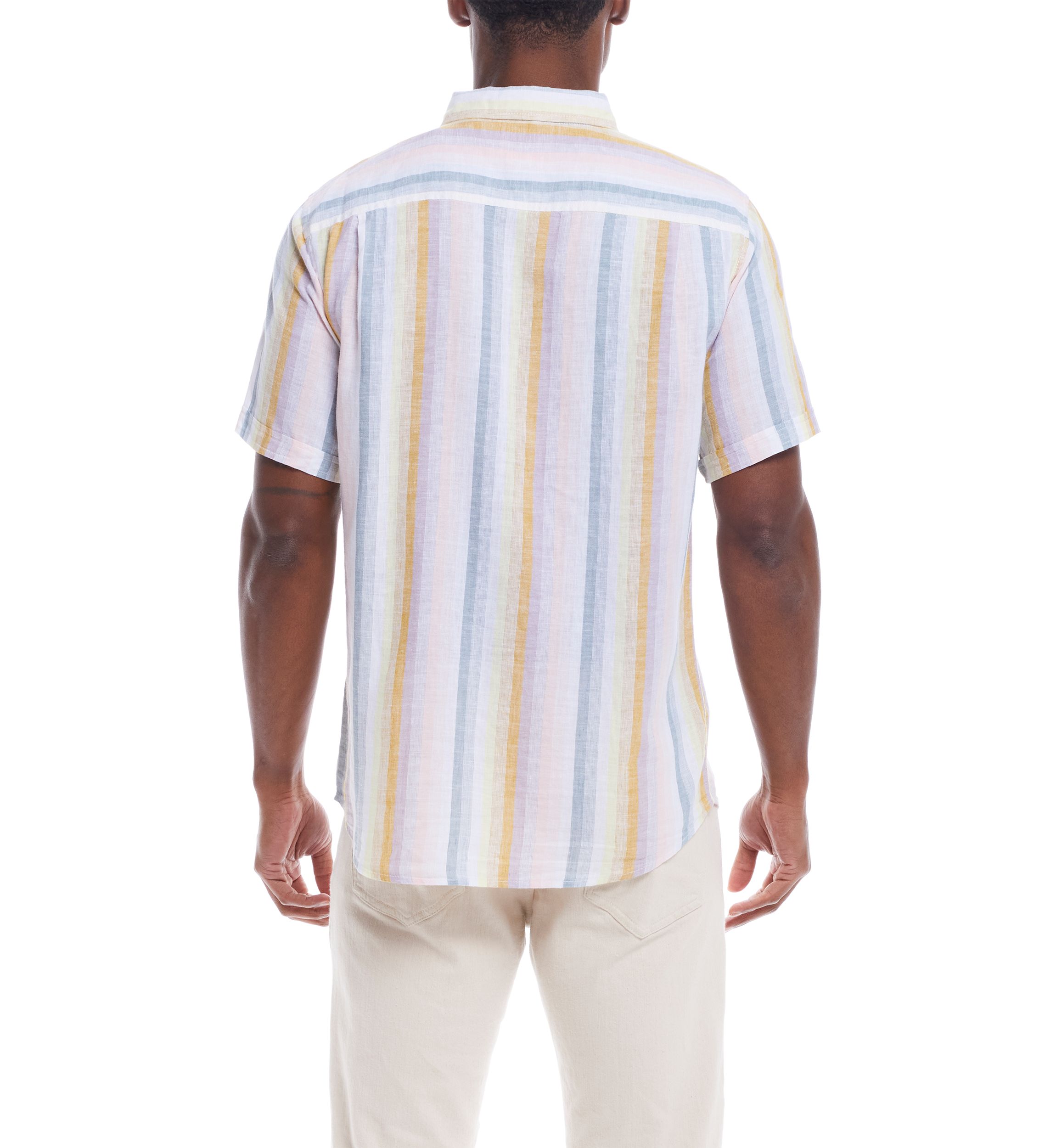Mens Short Sleeve Linen Cotton Striped Shirt