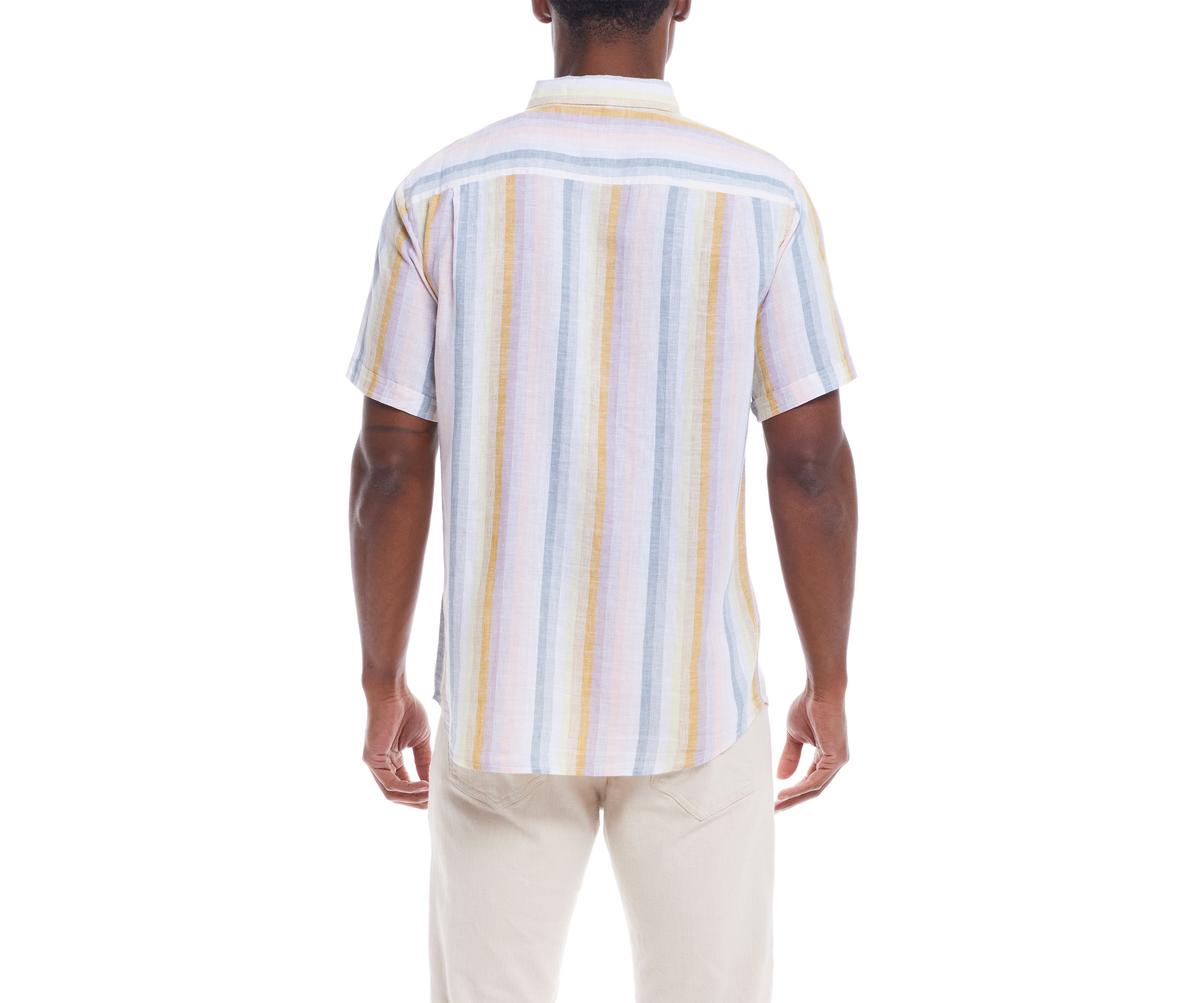 Mens Short Sleeve Linen Cotton Striped Shirt