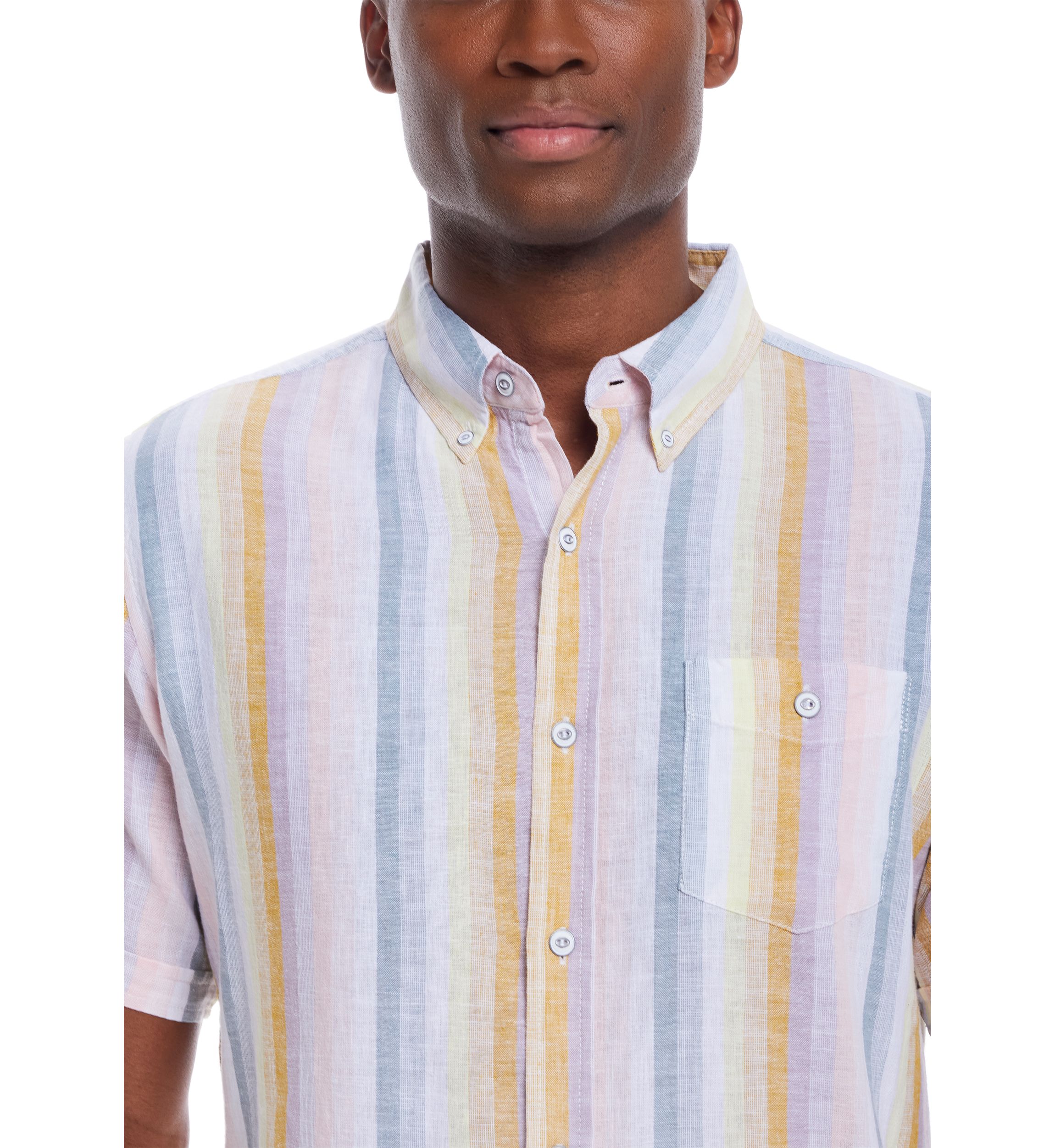 Mens Short Sleeve Linen Cotton Striped Shirt
