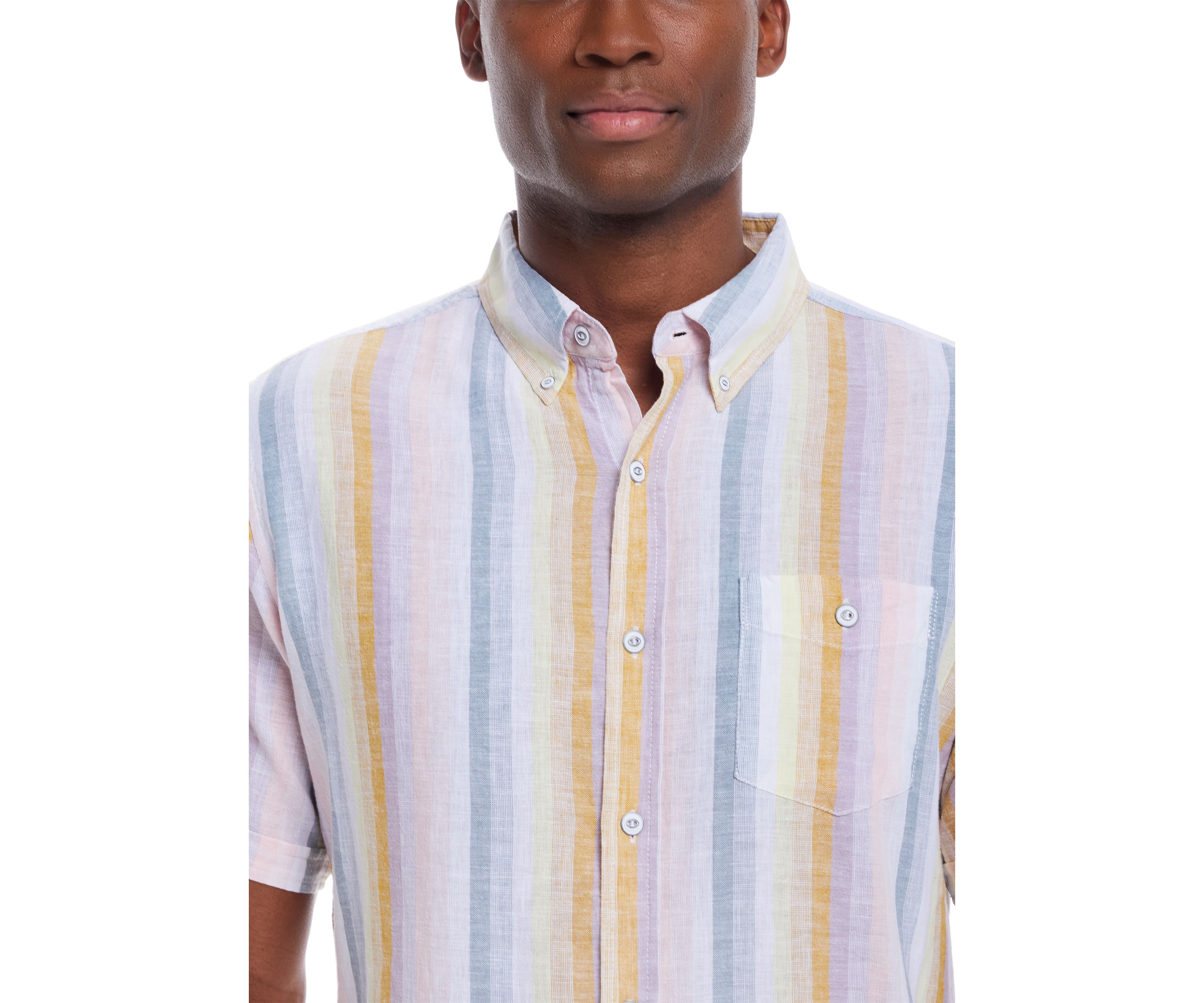 Mens Short Sleeve Linen Cotton Striped Shirt