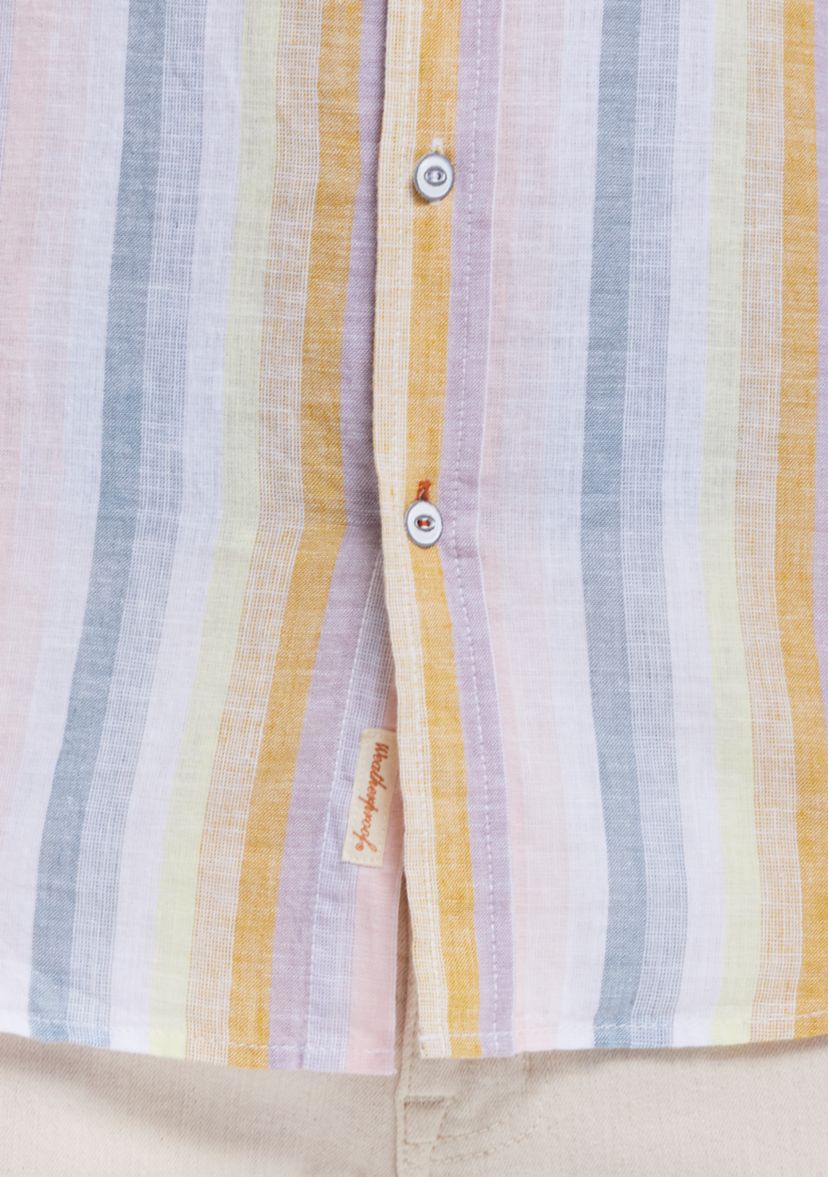 Mens Short Sleeve Linen Cotton Striped Shirt