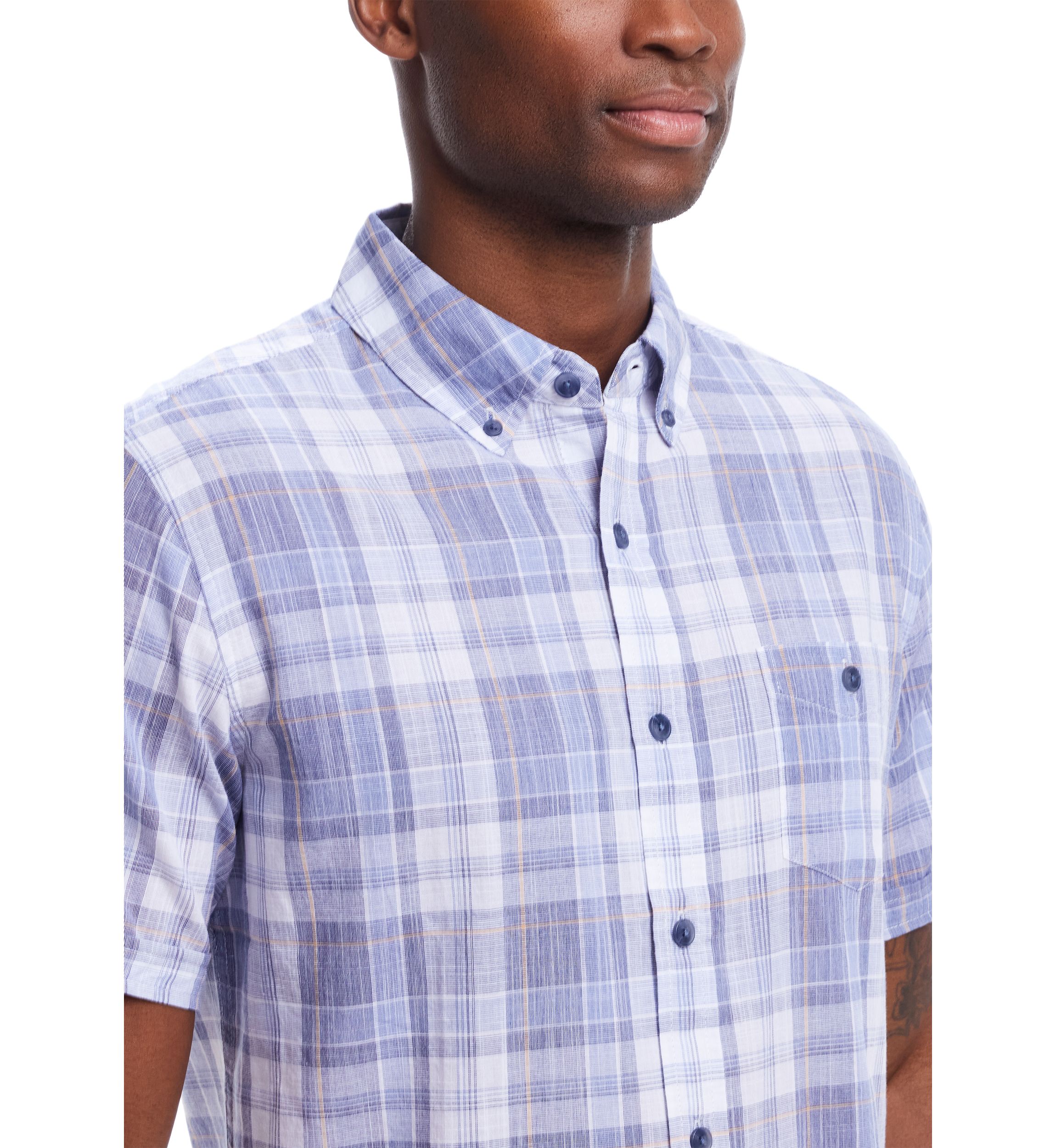 Short Sleeve End-On-End Plaid Shirt