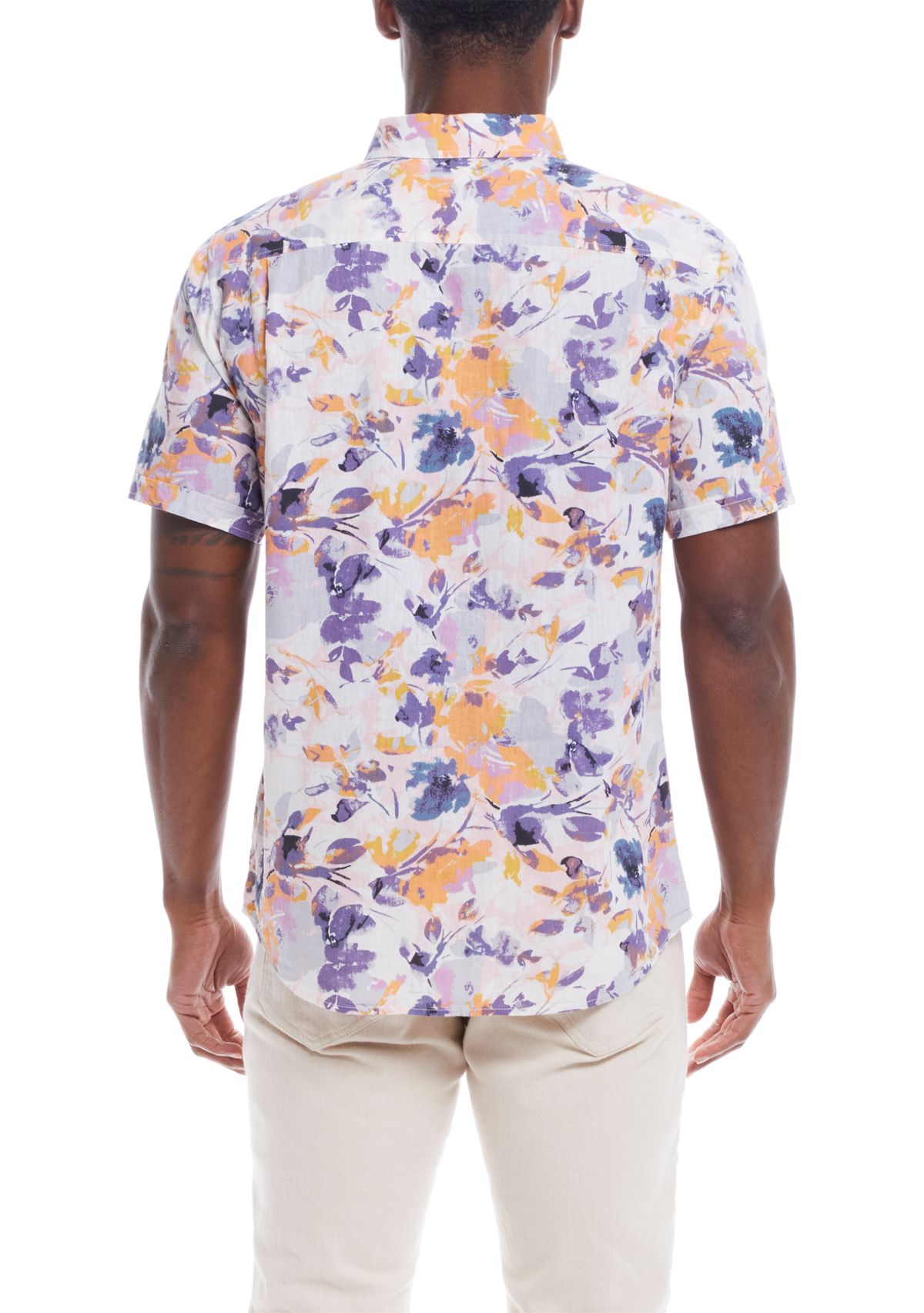 Mens Short Sleeve Patterned Linen Cotton Shirt 