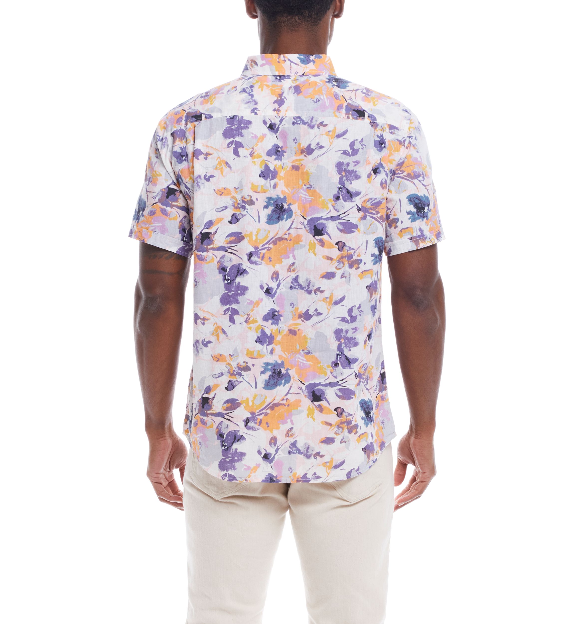 Mens Short Sleeve Patterned Linen Cotton Shirt 