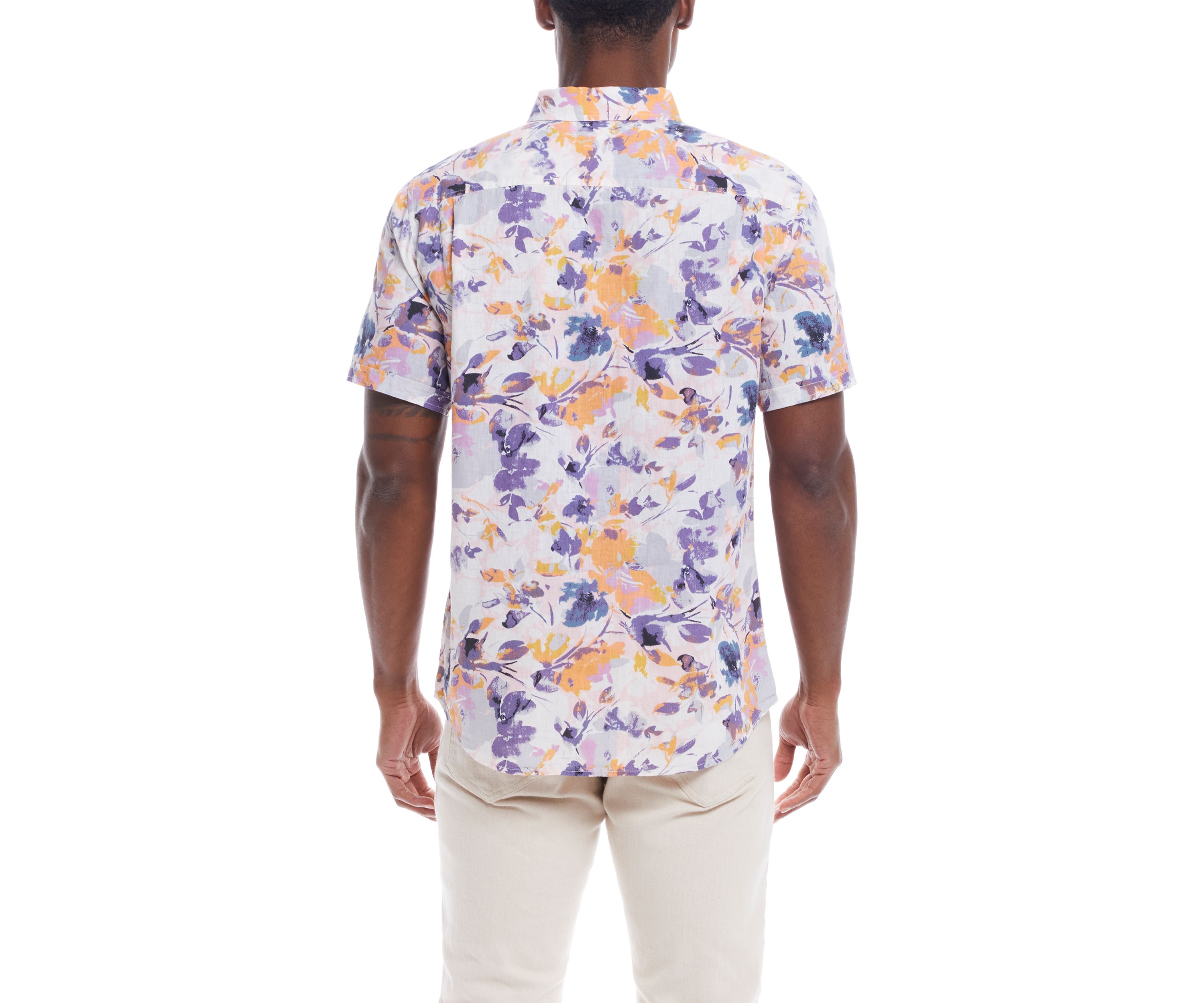 Mens Short Sleeve Patterned Linen Cotton Shirt 