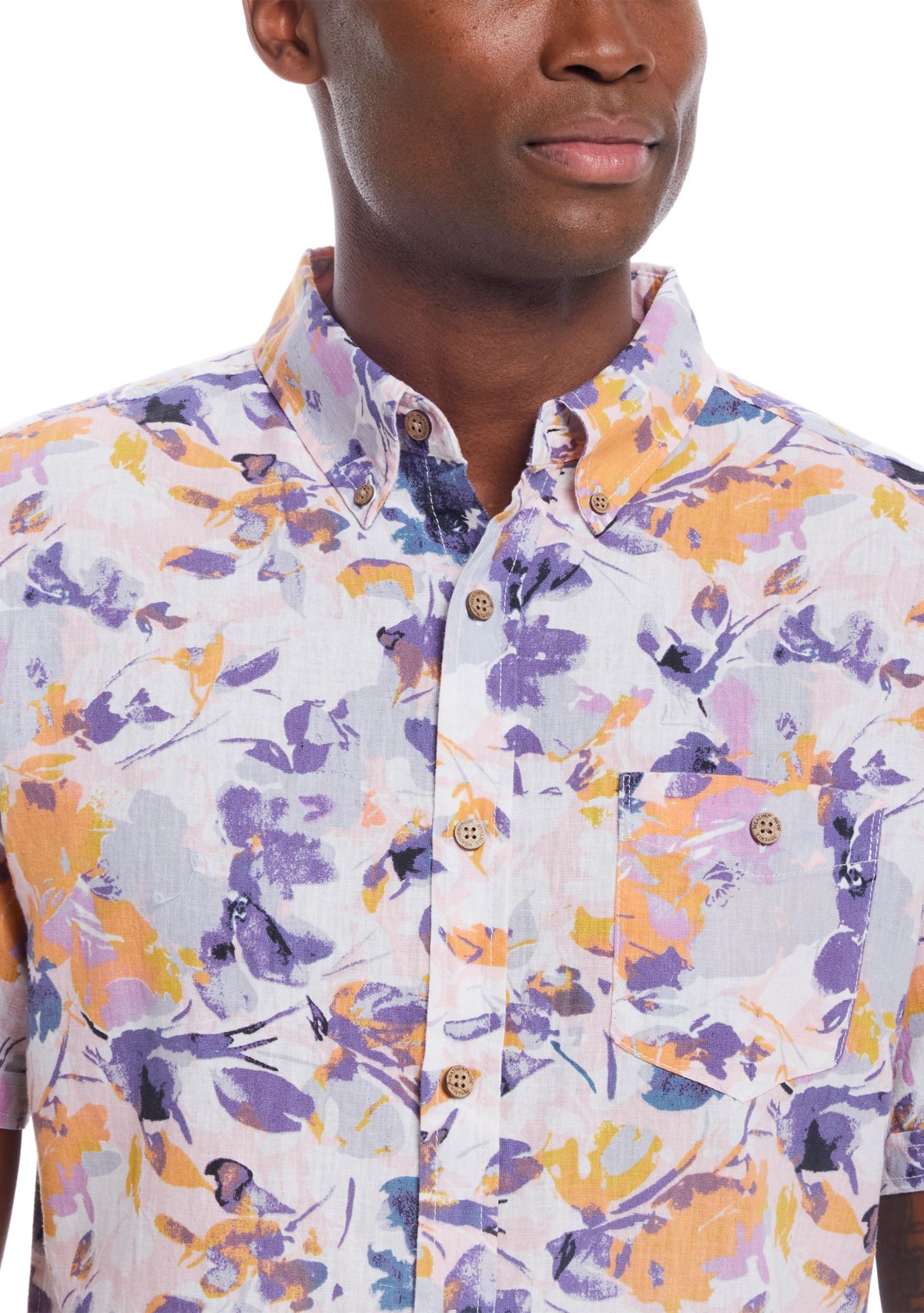 Mens Short Sleeve Patterned Linen Cotton Shirt 
