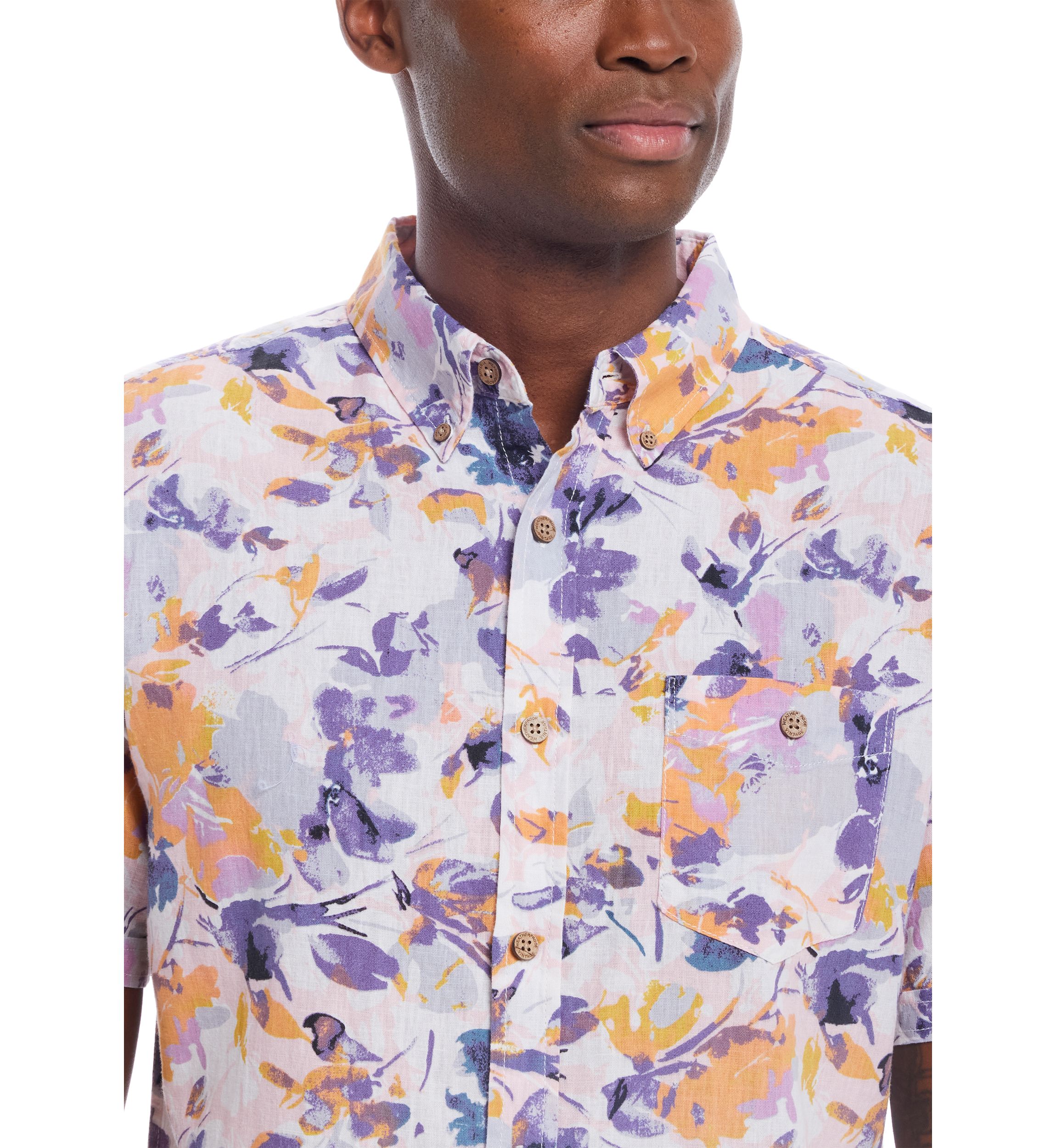 Mens Short Sleeve Patterned Linen Cotton Shirt 