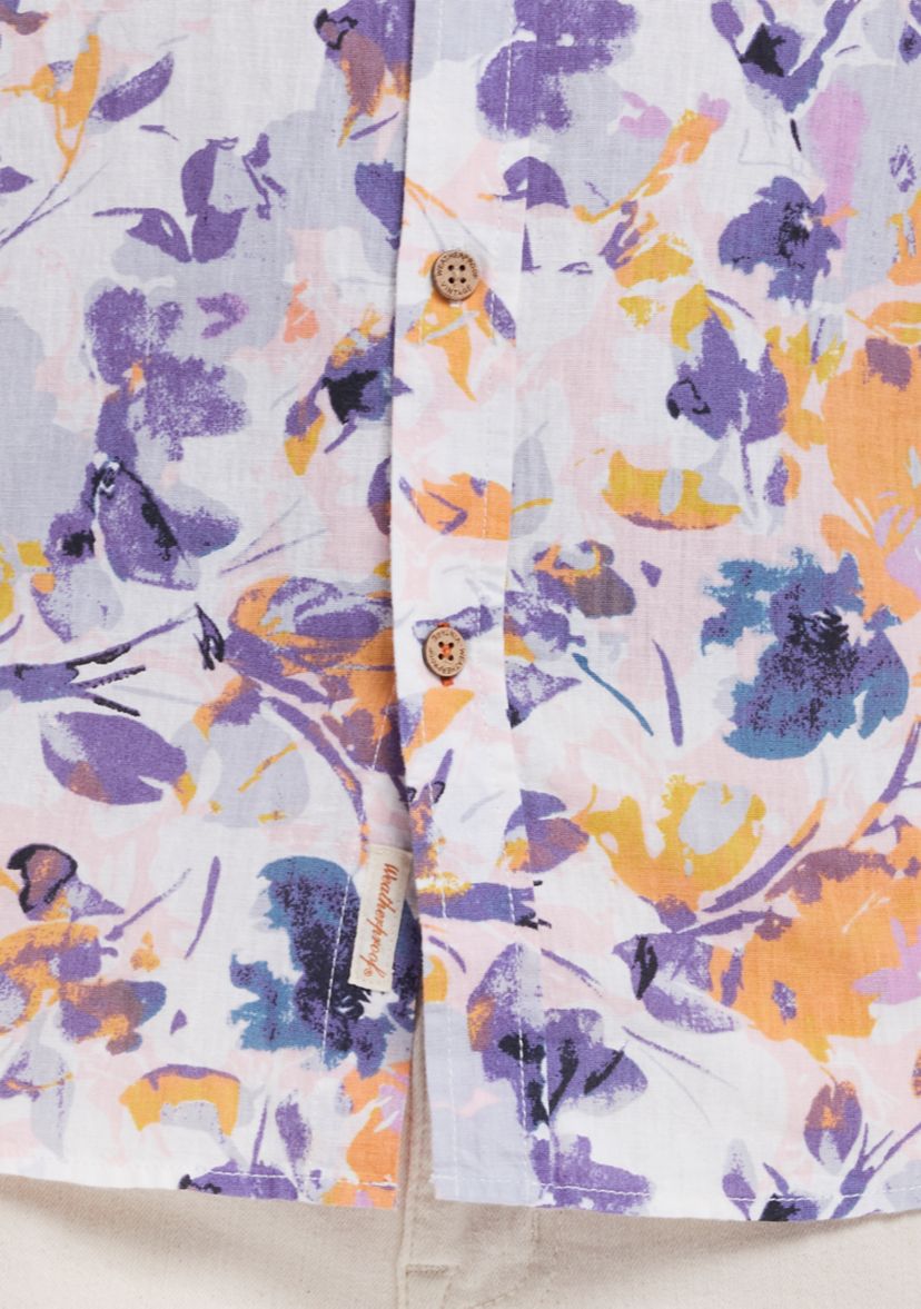 Mens Short Sleeve Patterned Linen Cotton Shirt 