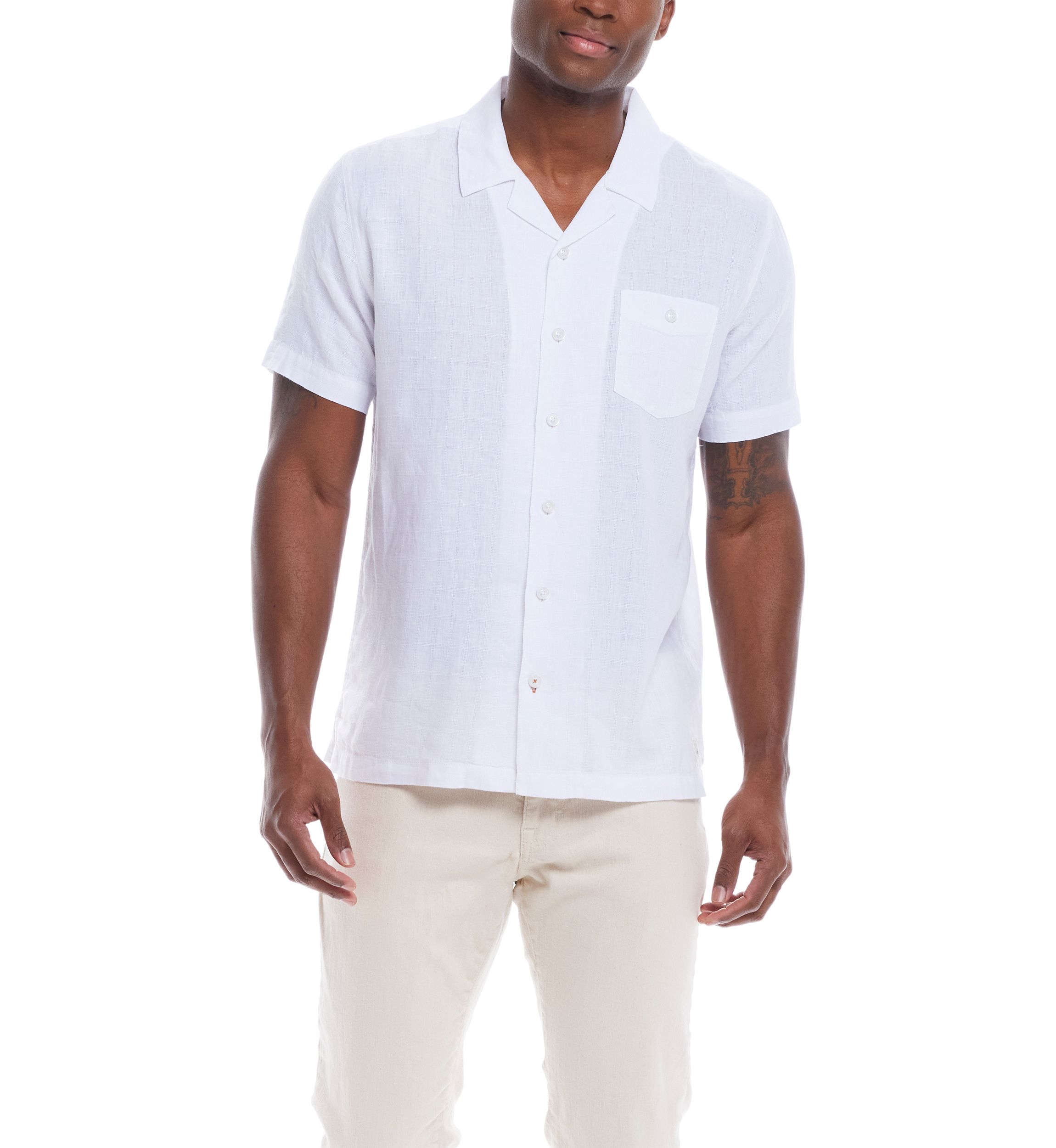Mens Short Sleeve Linen Cotton Dobby Shirt